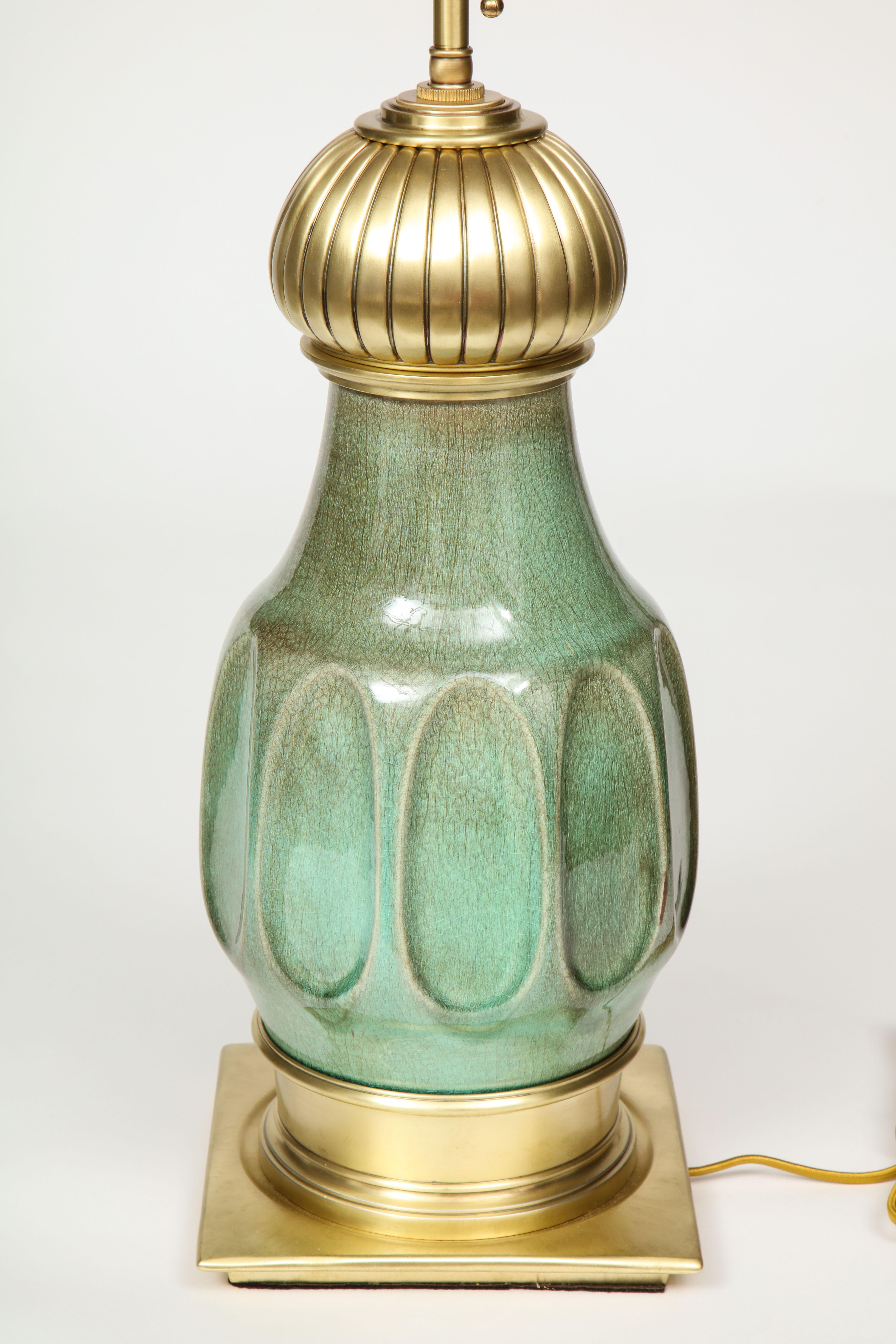 American Stiffel Jade Green Porcelain Lamps For Sale