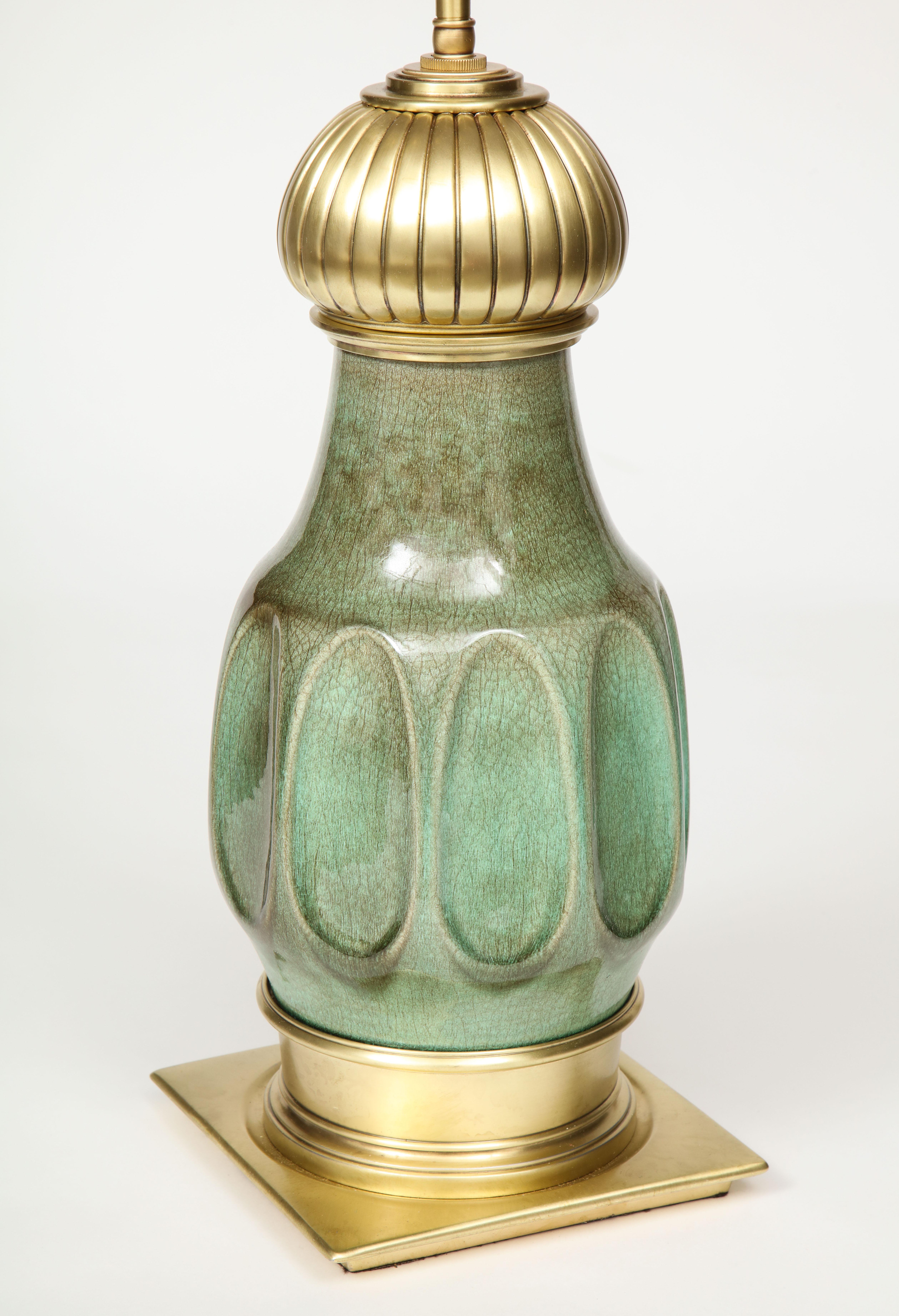 20th Century Stiffel Jade Green Porcelain Lamps For Sale