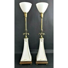 Stiffel Lenox Obelisk Torchier Porcelain and Brass Table Lamps