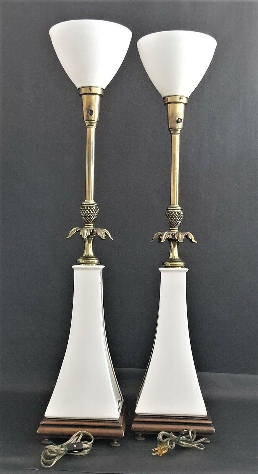 20th Century Stiffel Lenox Obelisk Torchier Porcelain and Brass Table Lamps