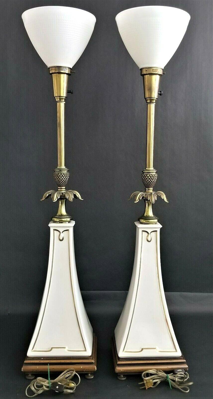 Stiffel Lenox Obelisk Torchier Porcelain and Brass Table Lamps 2