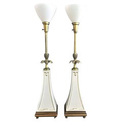 Used Stiffel Lenox Obelisk Torchier Porcelain and Brass Table Lamps