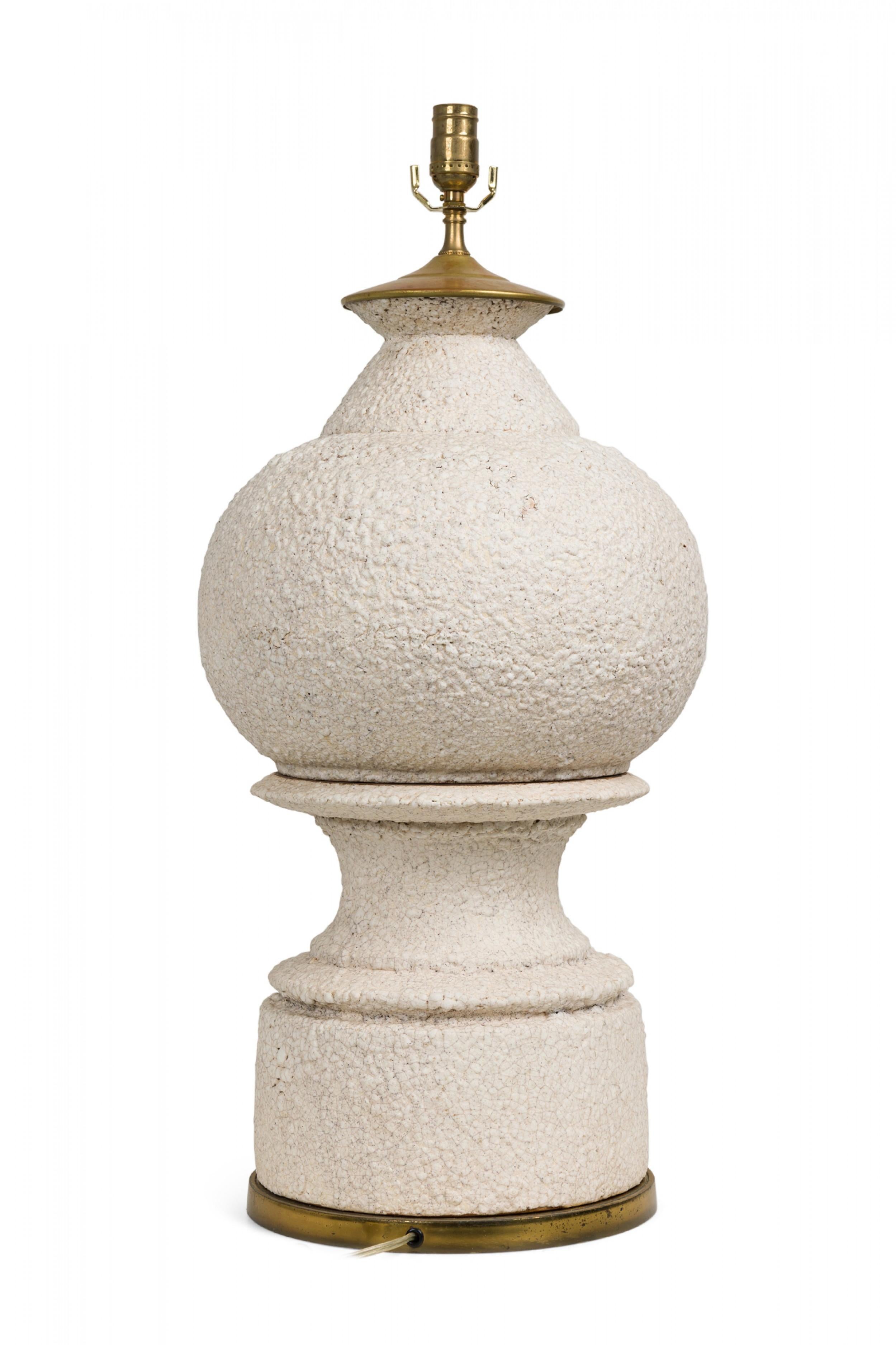 Metal Stiffel Midcentury American Ceramic White Lava Glaze Table Lamp For Sale