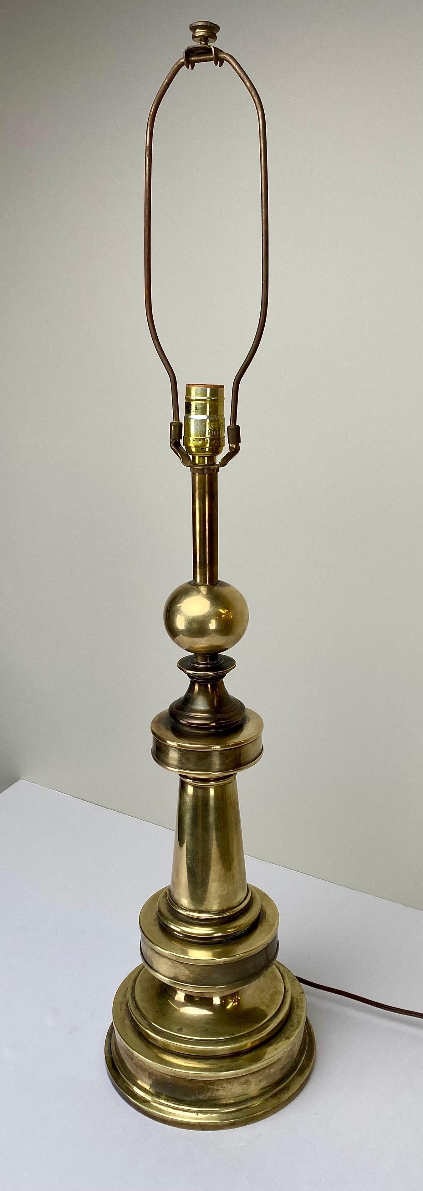 Stiffel Mid-Century Modern Brass Baluster Style Table Lamp, a Pair  For Sale 3