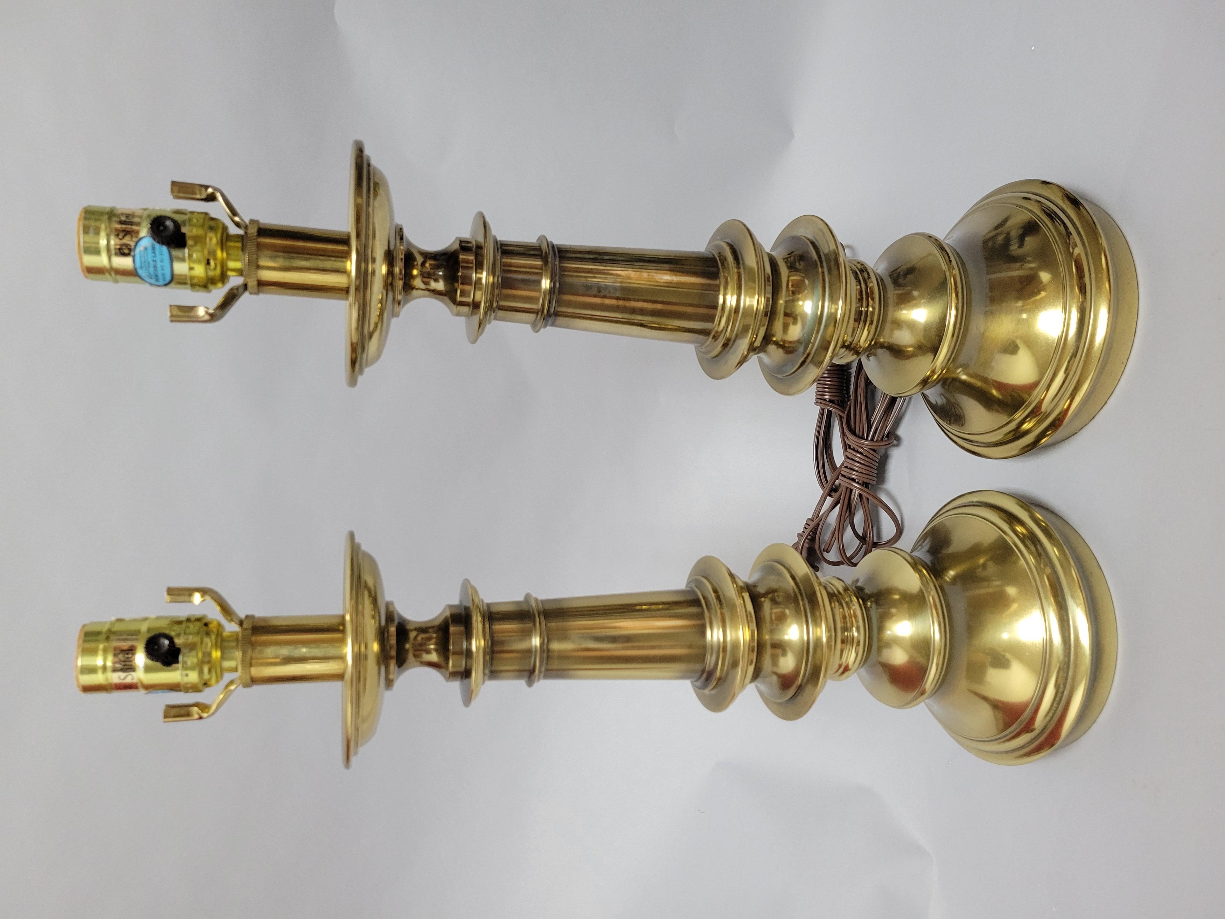 North American Stiffel Mid-Century Modern Brass Baluster Style Table Lamps-A Pair