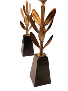 Stiffel Mid-Century Pair of Brass Sedum Leaf Floriform Table Lamps 1950s