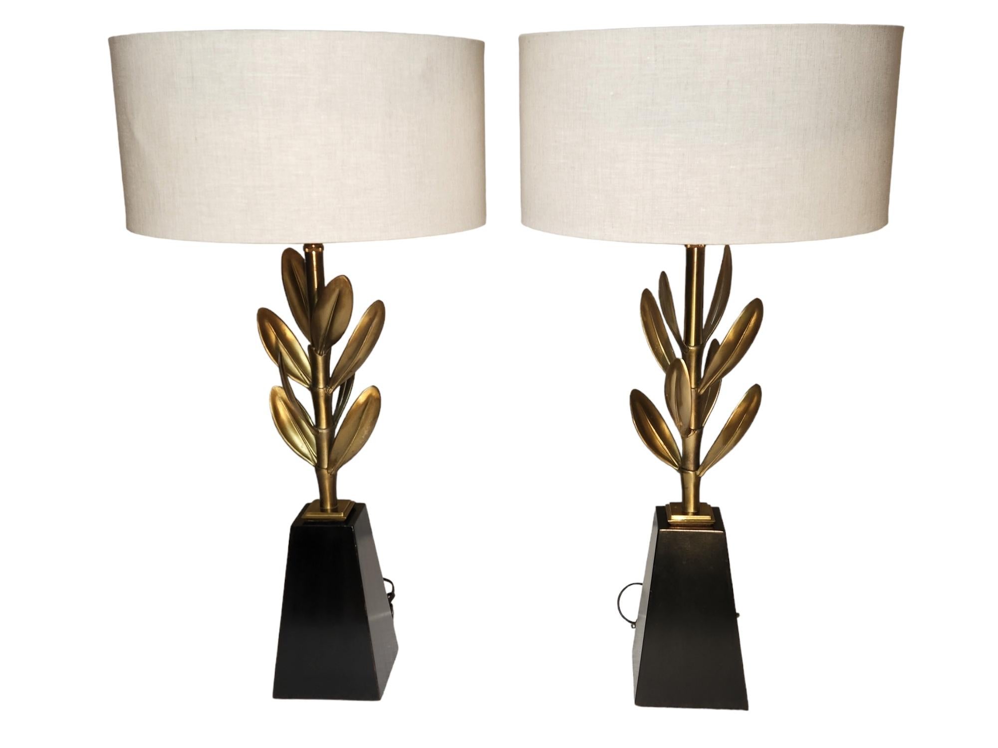 20th Century Stiffel Mid-Century Pair of Brass Sedum Leaf Floriform Table Lamps 1950s