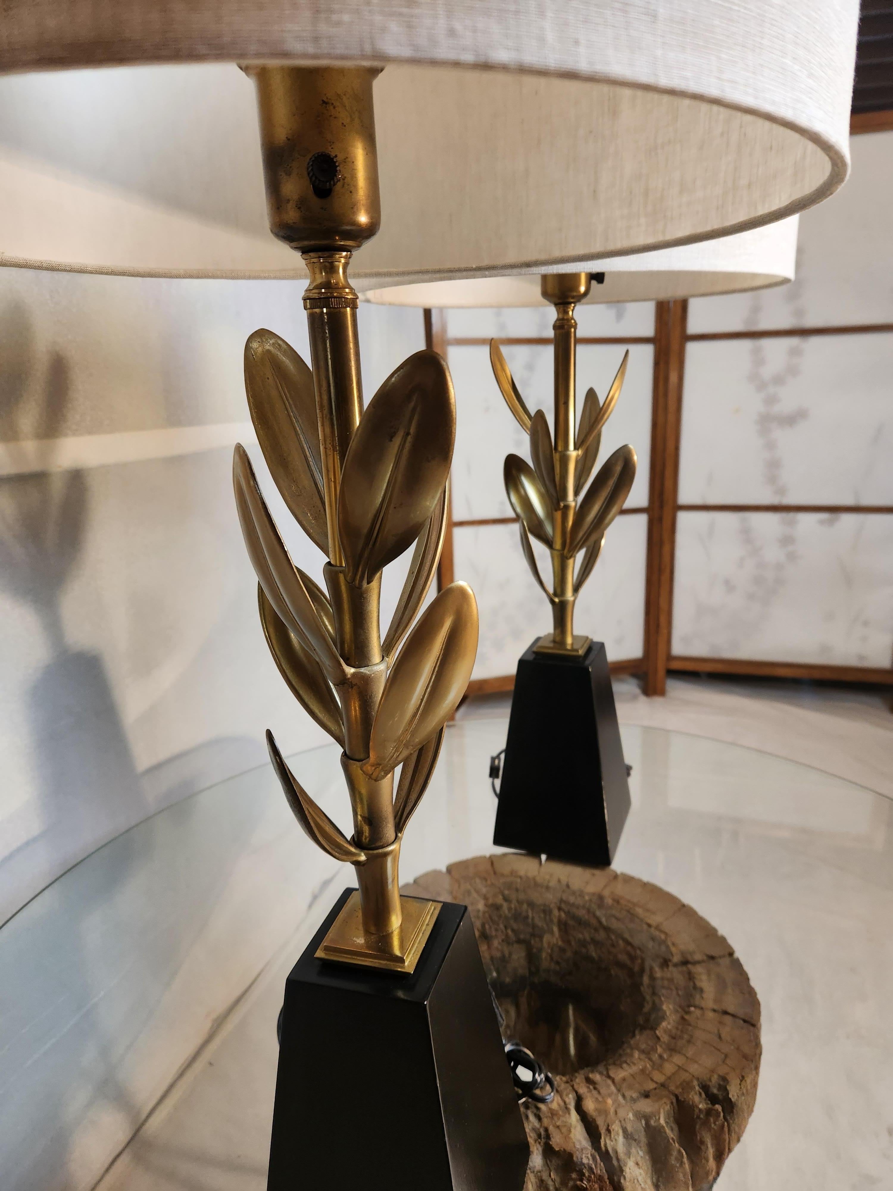 Metal Stiffel Mid-Century Pair of Brass Sedum Leaf Floriform Table Lamps 1950s