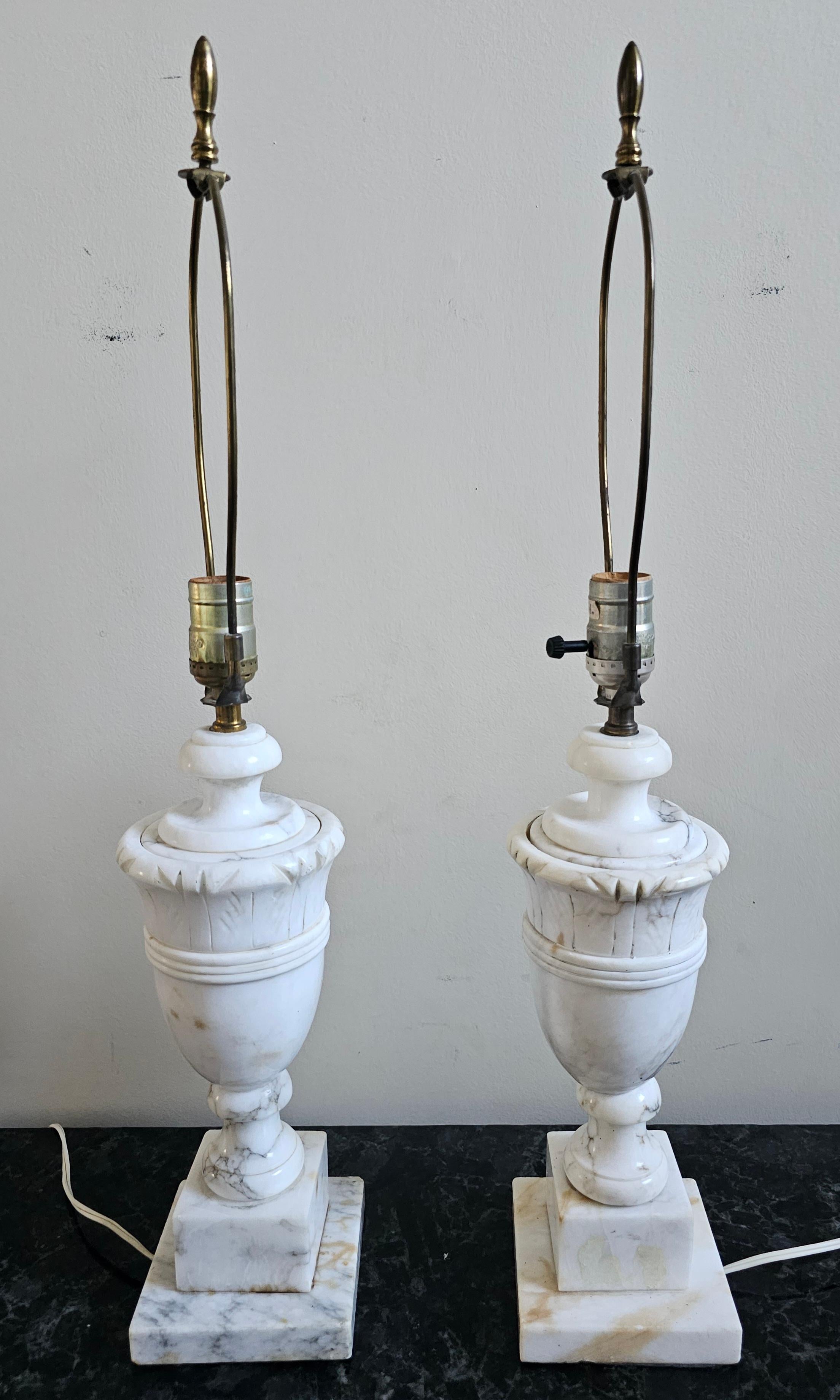 Stiffel Lamp Company Mid-Century neoclassical style Italian White Marble Table Lamps. Meausres 4.75