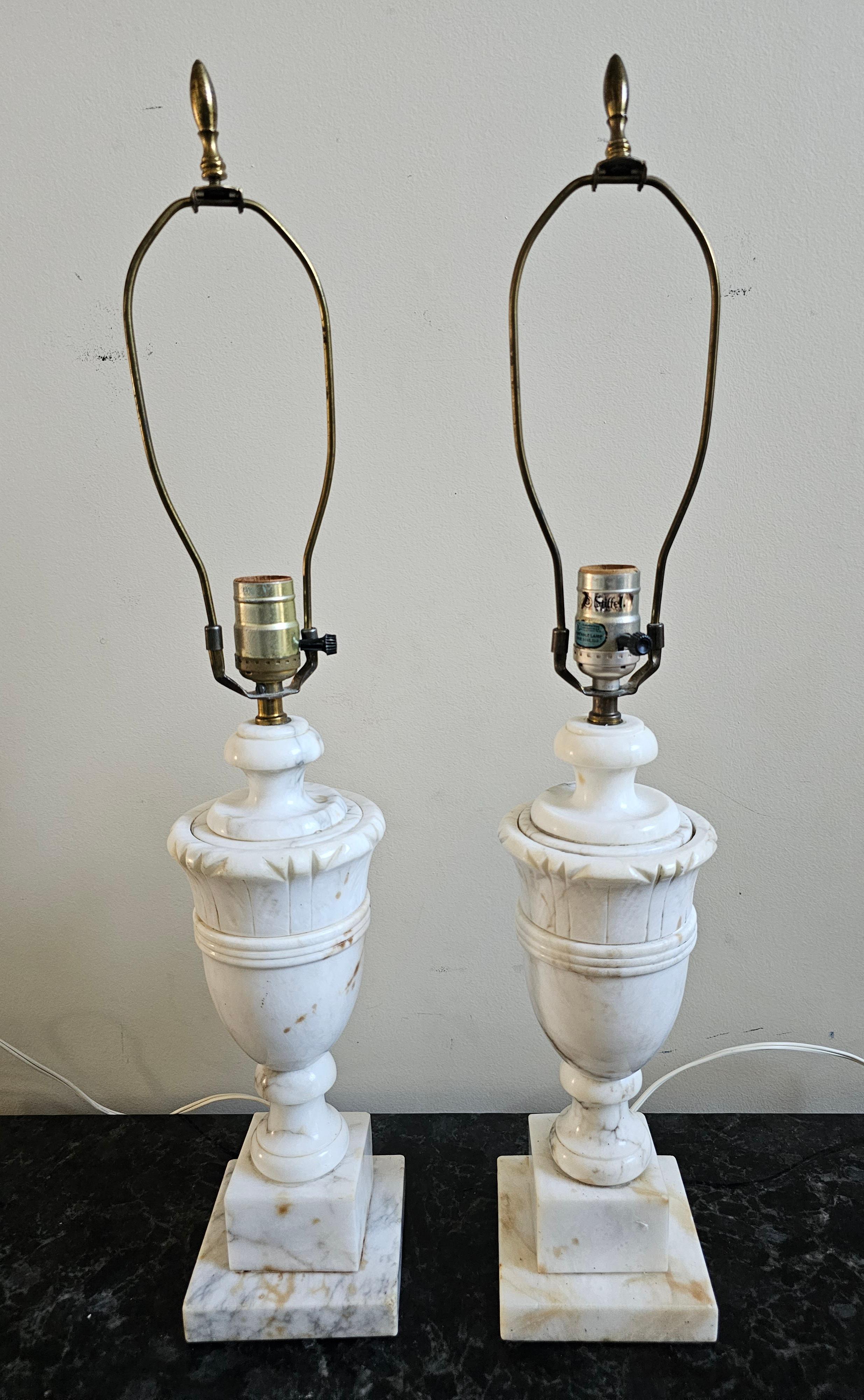 Mid-Century Modern Stiffel Mid-Century Neo-Classical Italian White Marble Table Lamps For Sale