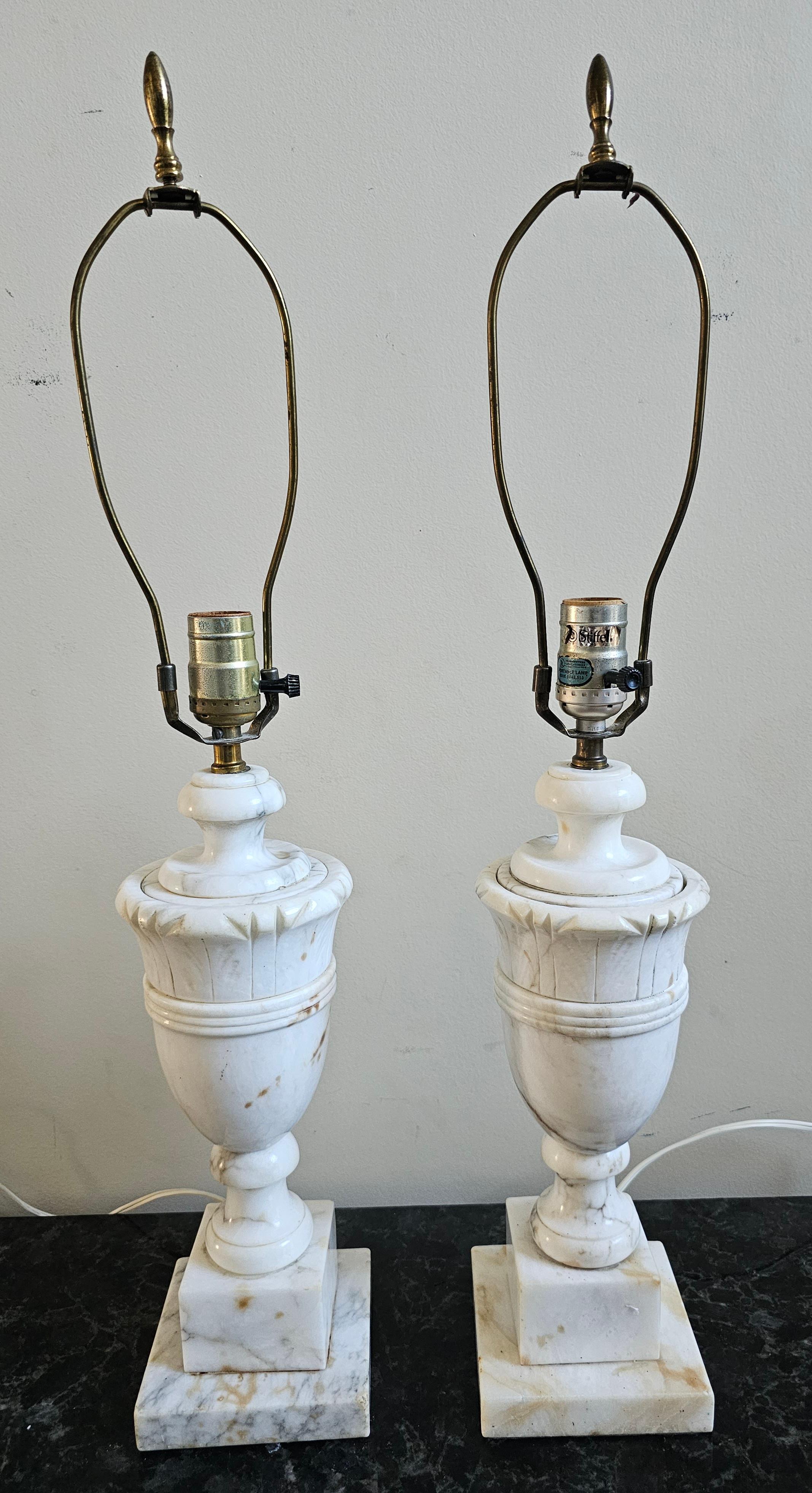 Other Stiffel Mid-Century Neo-Classical Italian White Marble Table Lamps For Sale