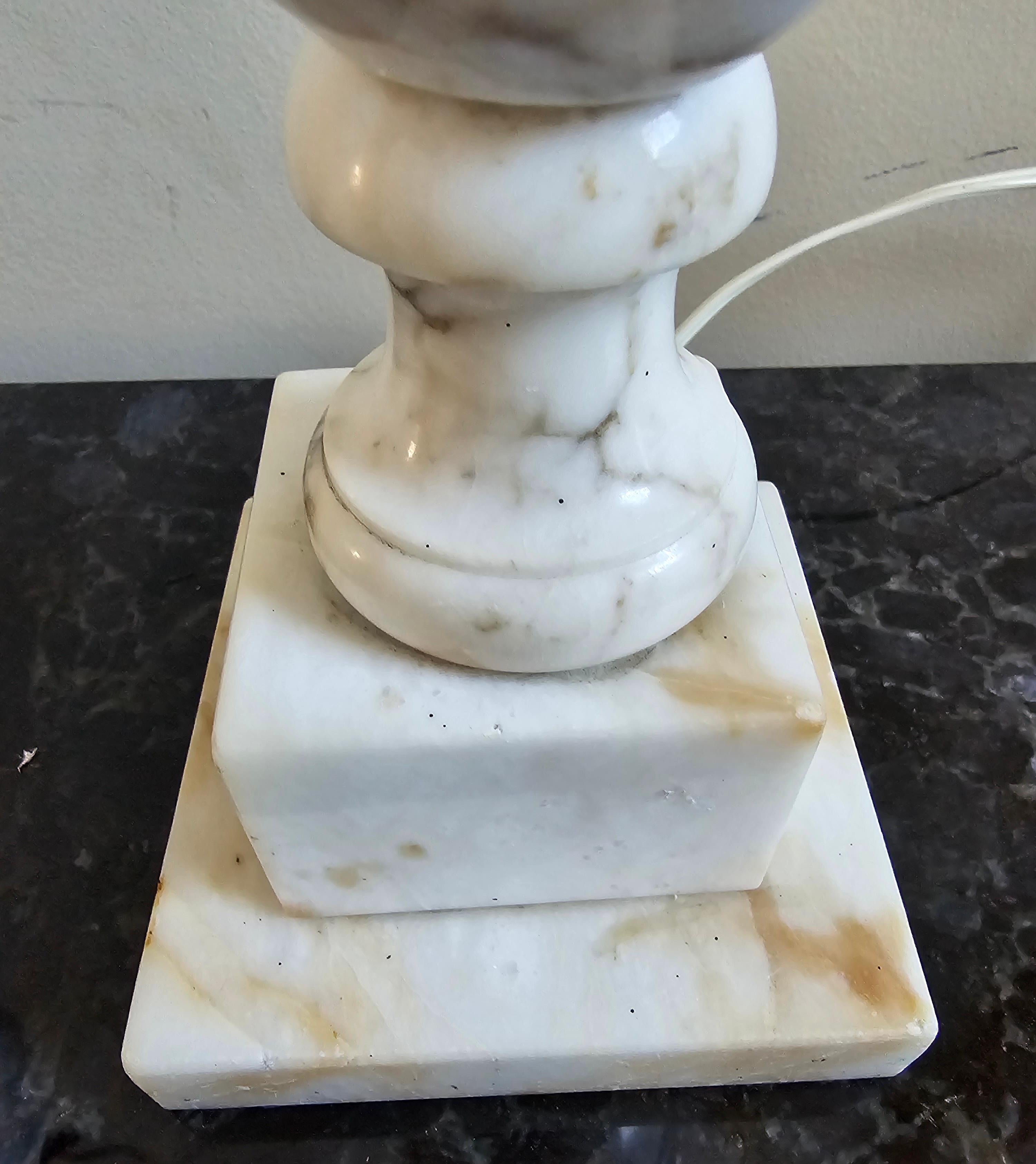 Stiffel Mid-Century Neo-Classical Italian White Marble Table Lamps In Good Condition For Sale In Germantown, MD