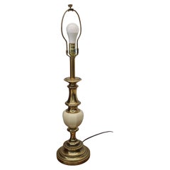 Stiffel Mid-Century Polished Solid Brass and Porcelain Colunm Table Lamp