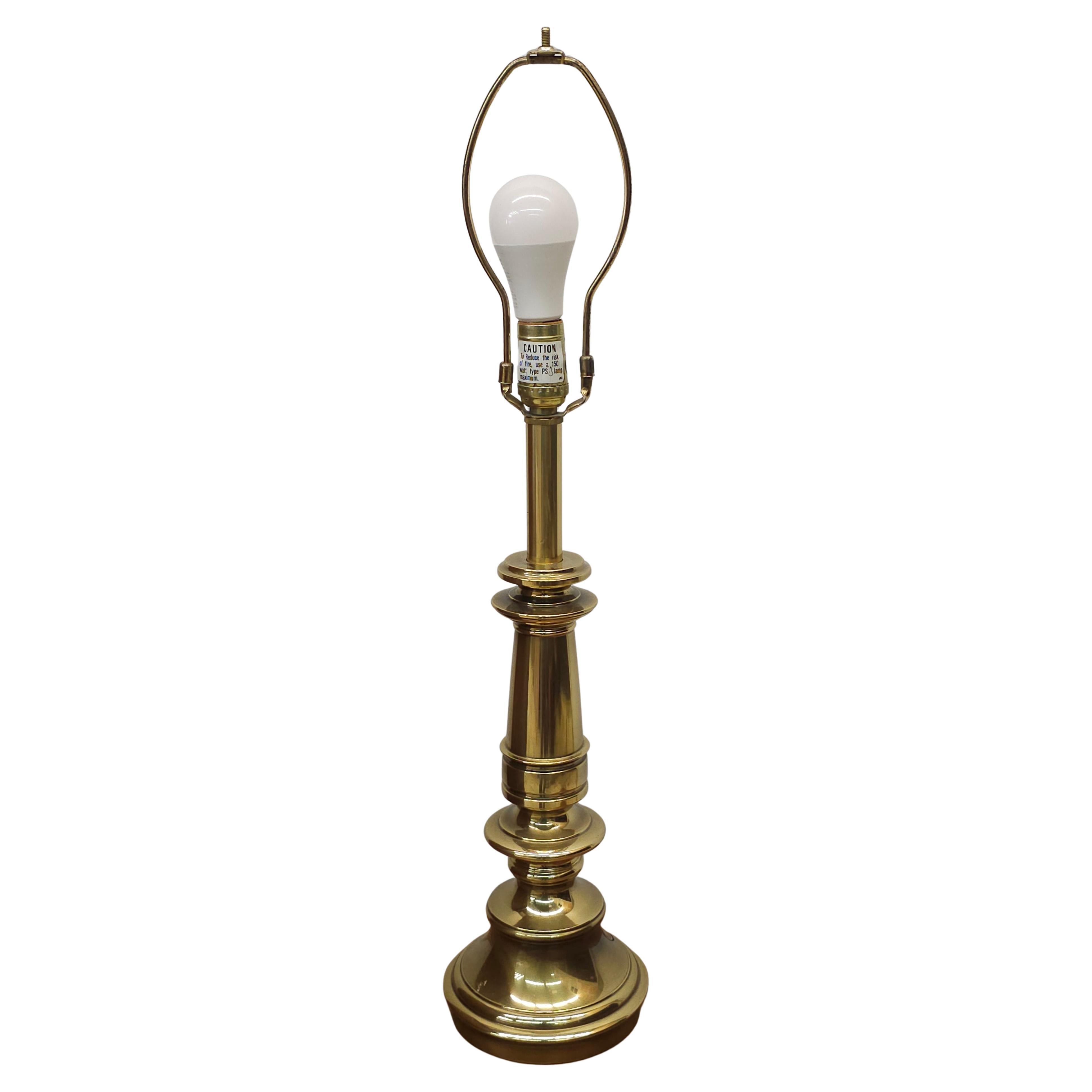 Stiffel Mid-Century Polished Solid Brass Colunm Table Lamp