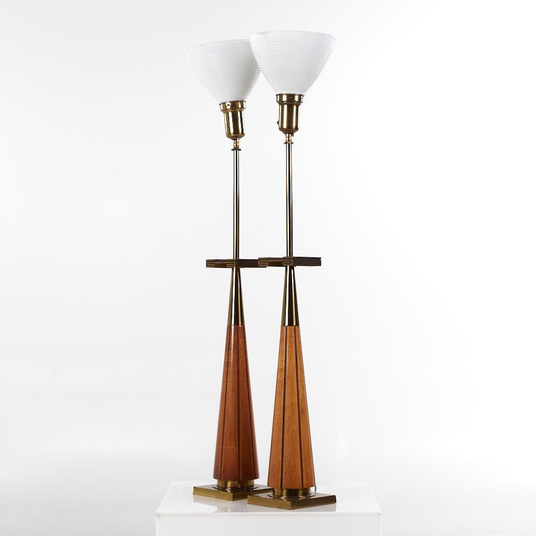 Mid-Century Modern Stiffel Mid Century Walnut and Brass Lamps - Pair For Sale