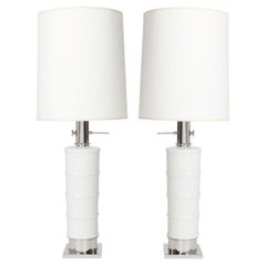 Stiffel Nickel and White Ceramic Table Lamps