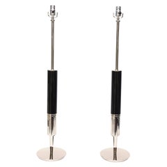 Stiffel Nickel Silver and Ebonized Wood Lamps Mid-Century Modern, Pair