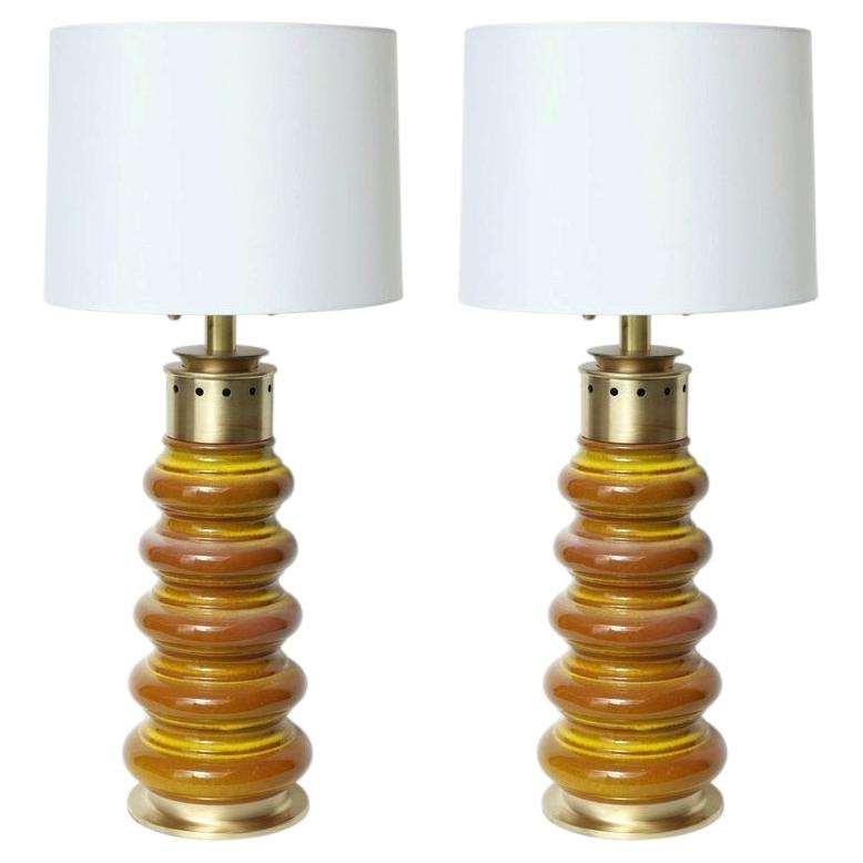 Stiffel Ochre Glazed Ceramic Lamps For Sale