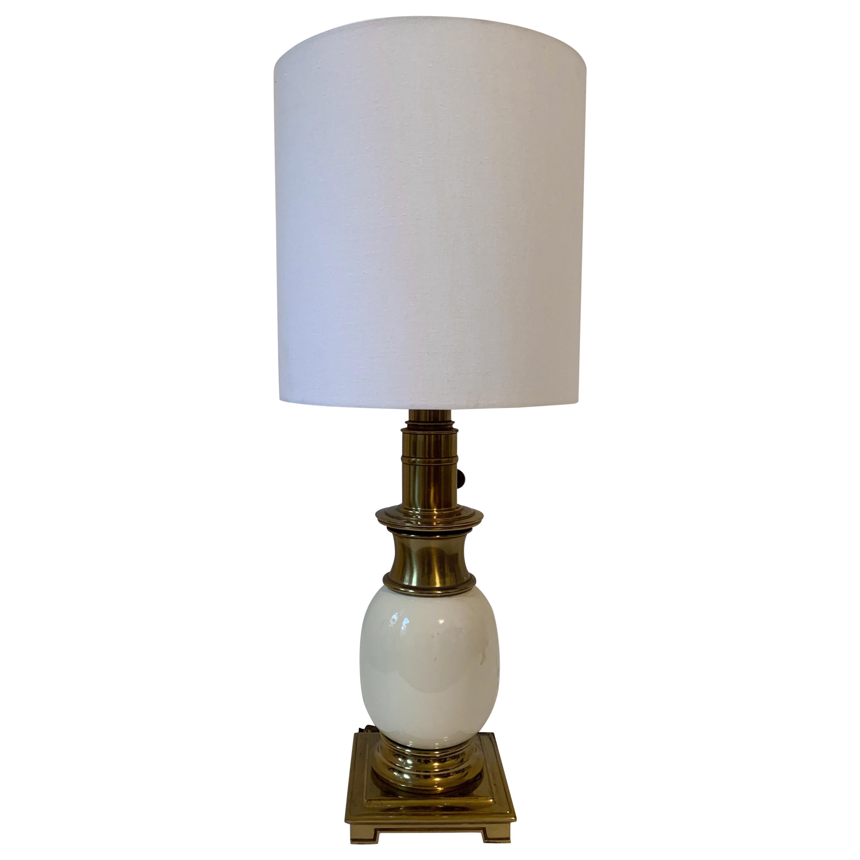 Stiffel Ostrich Egg Porcelain and Brass Table Lamp