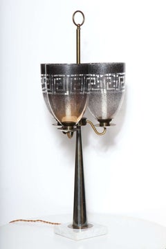 Stiffel Parzinger Style Triple Hurricane Shade Candlestick Table Lamp, 1950s