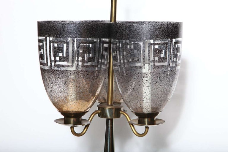 Stiffel Parzinger Style Triple Hurricane Shade Candlestick Table Lamp, 1950s For Sale at 1stdibs