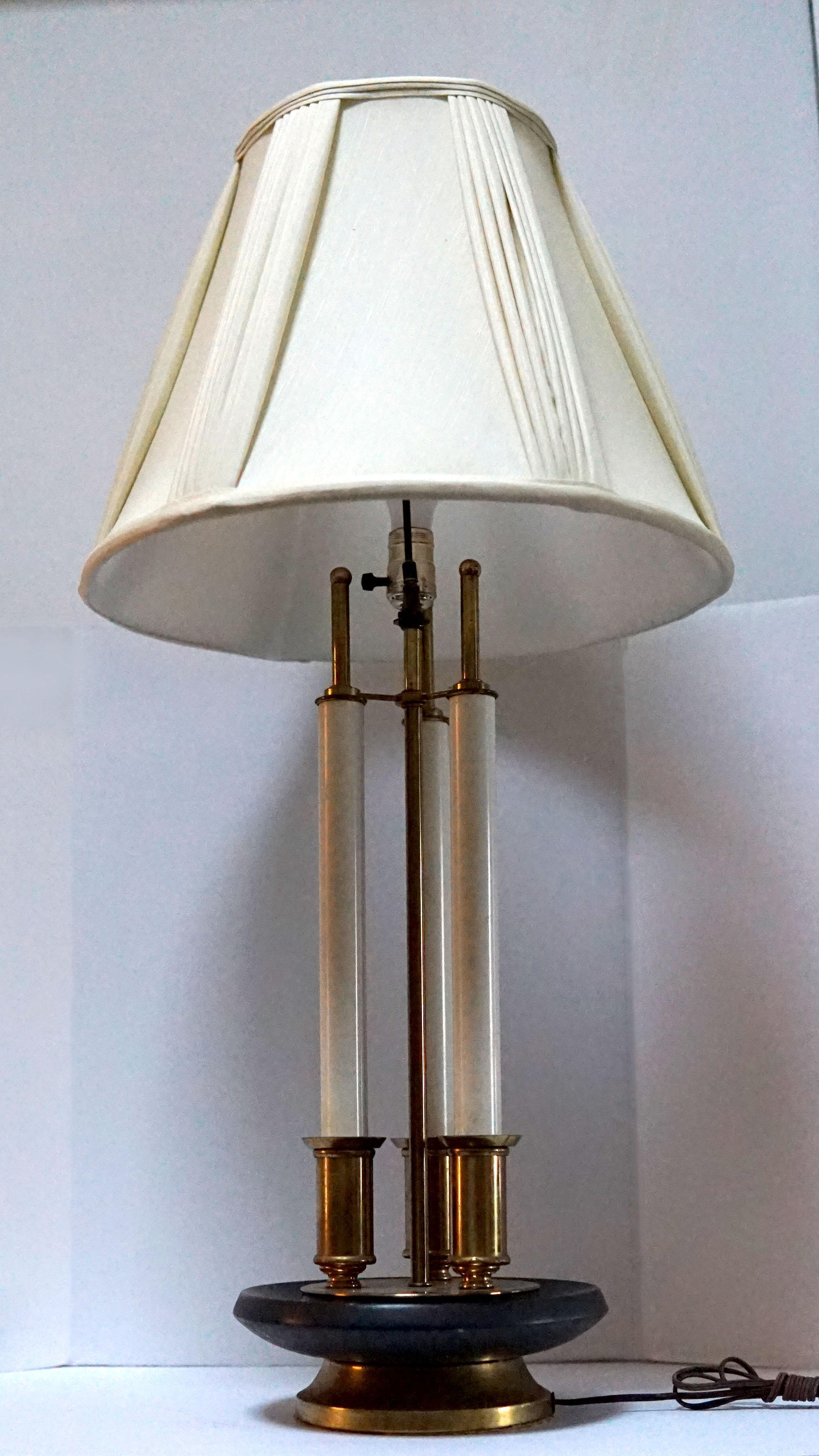 Stiffel Parzinger Three Candle Mid Century Brass Wood Lamp with Custom Shade