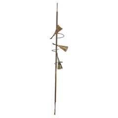 Mid-Century Brass Tension Pole Lamp by Stiffel with Spiral Arms and Cone Shades