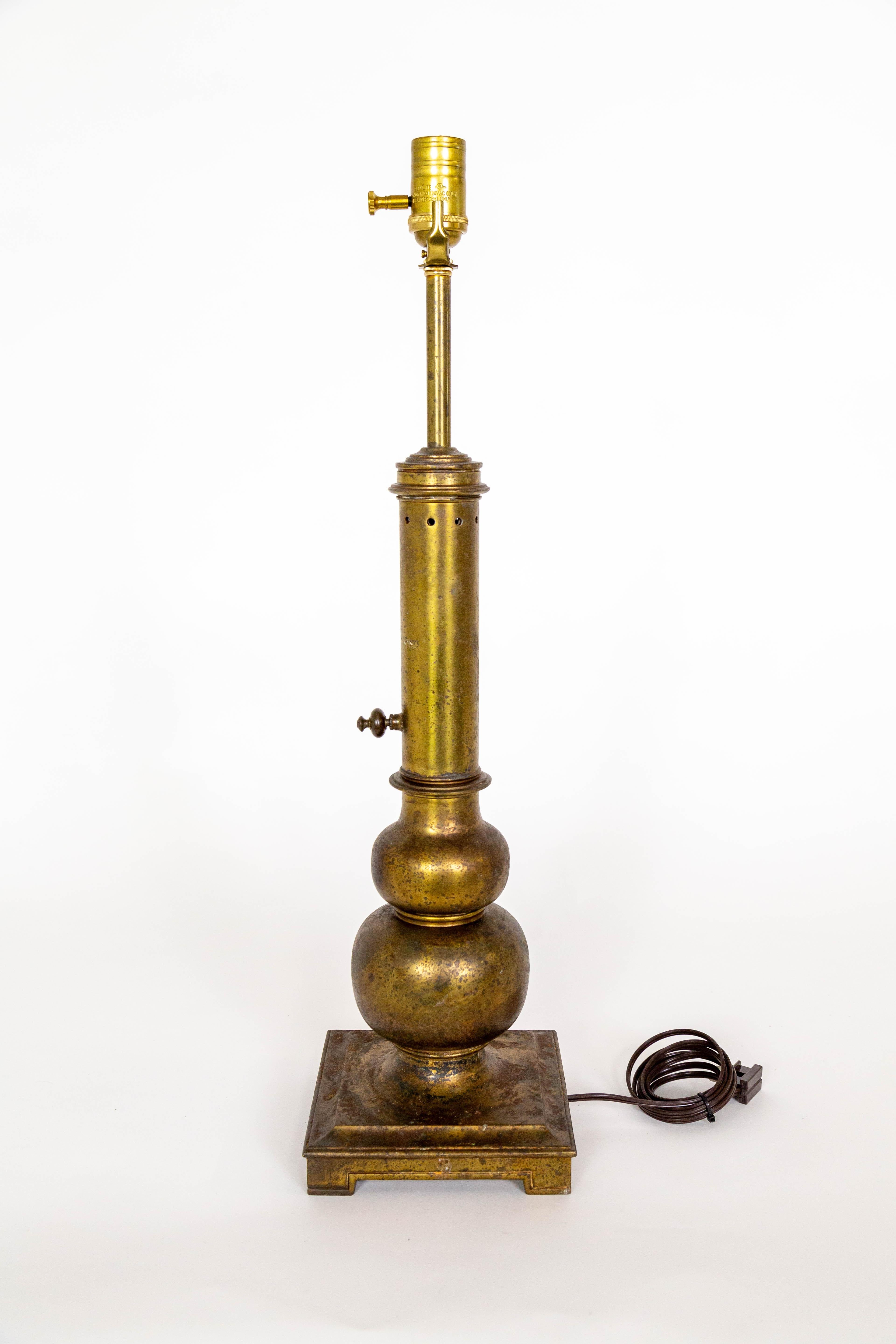 Stiffel Rustic Patinated Brass Table Lamp For Sale 1