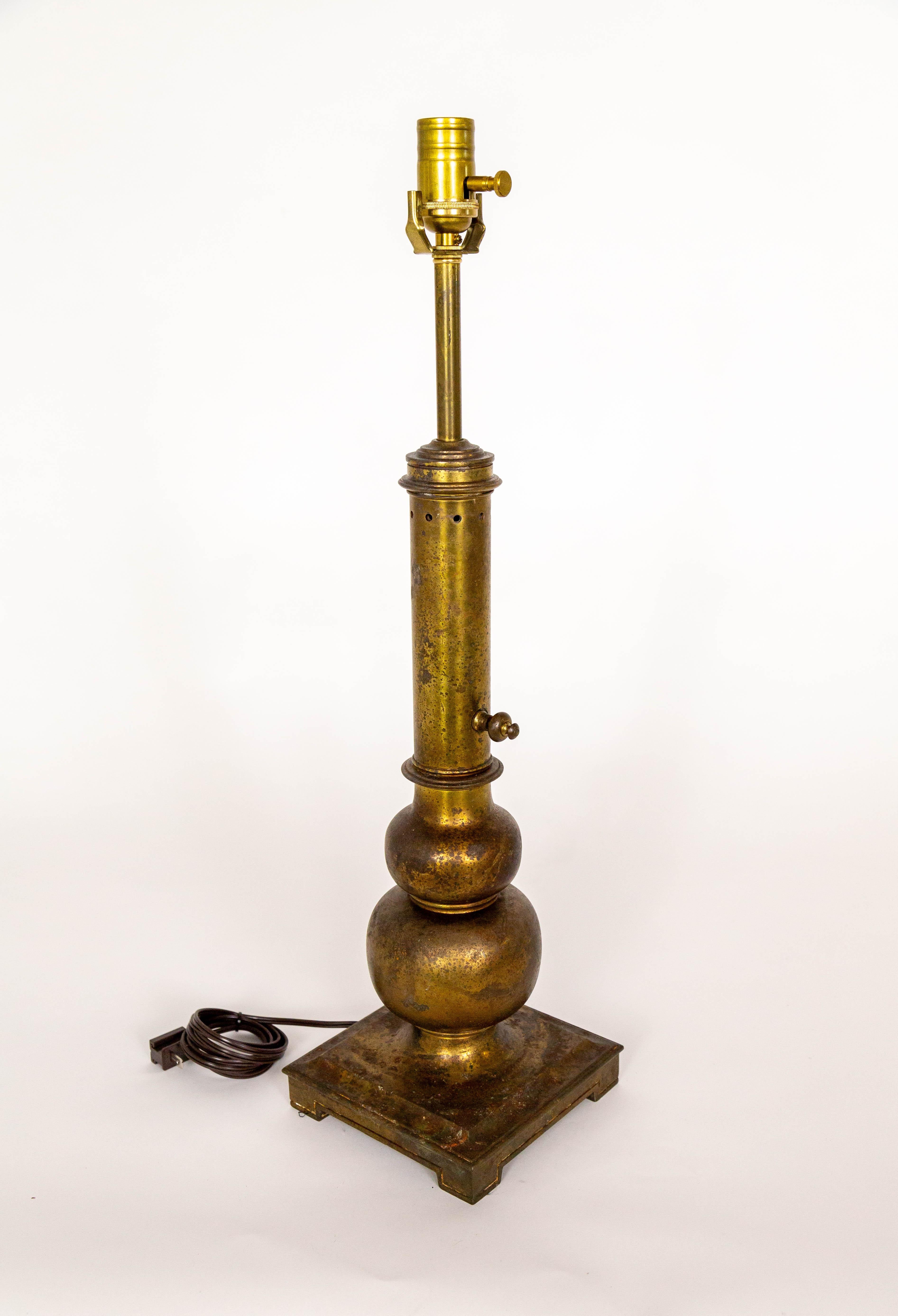 Stiffel Rustic Patinated Brass Table Lamp For Sale 2