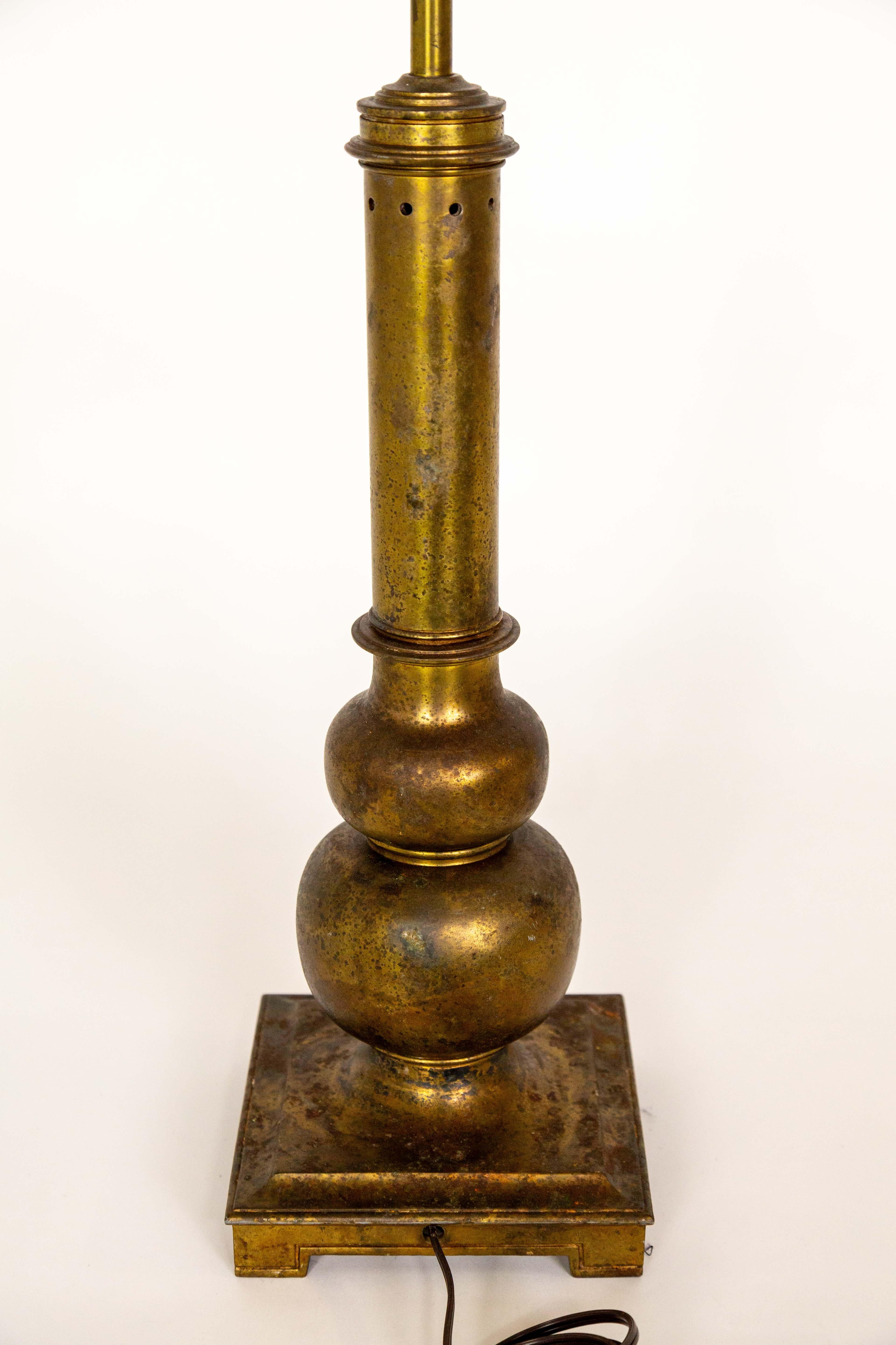 Stiffel Rustic Patinated Brass Table Lamp For Sale 3