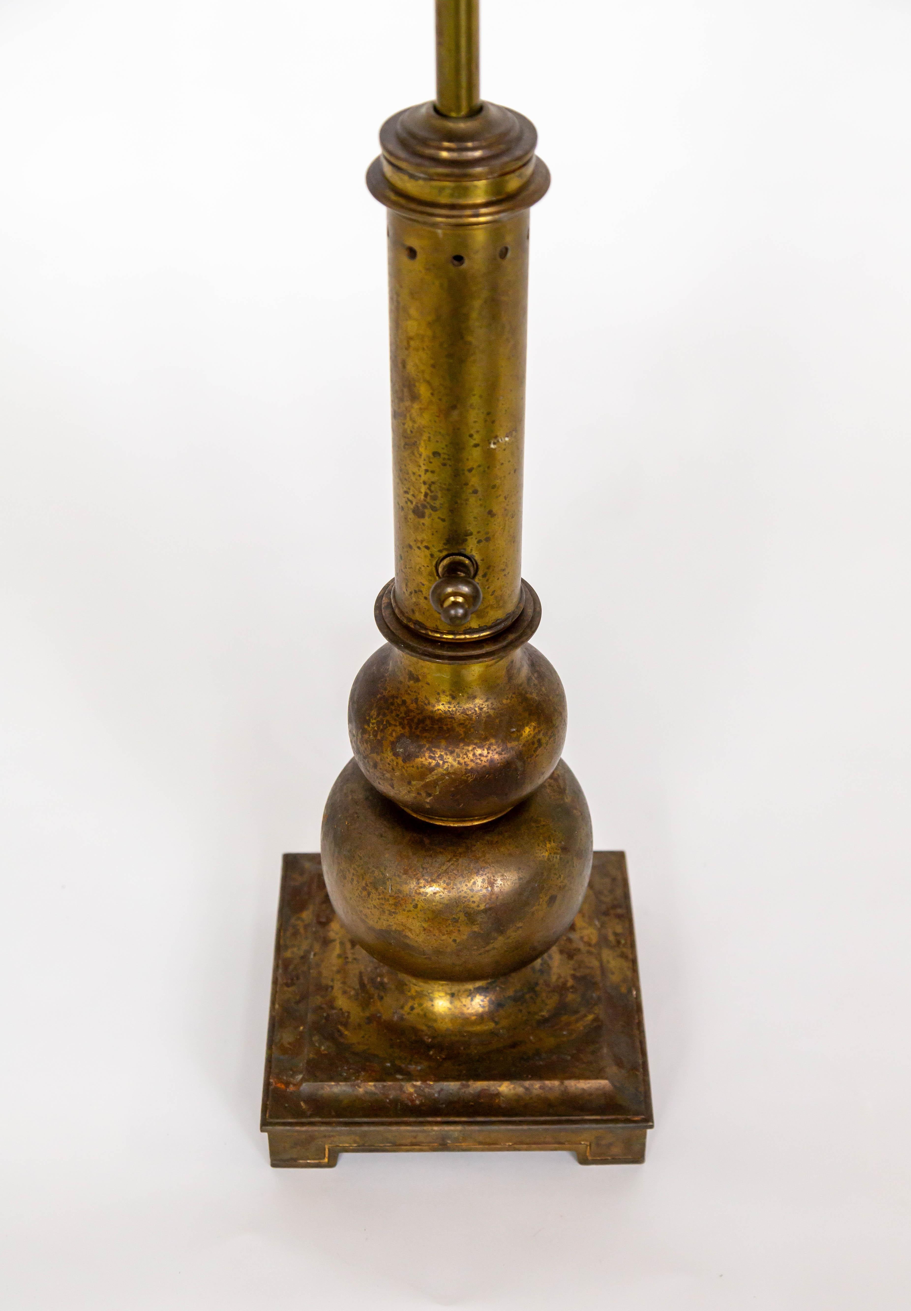 Stiffel Rustic Patinated Brass Table Lamp For Sale 4