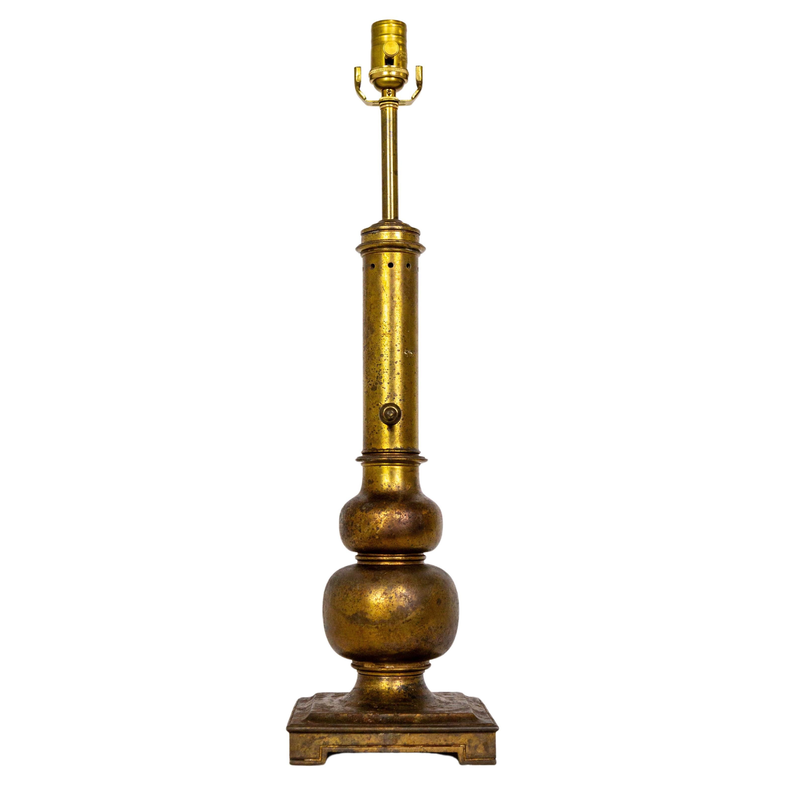 Stiffel Rustic Patinated Brass Table Lamp For Sale