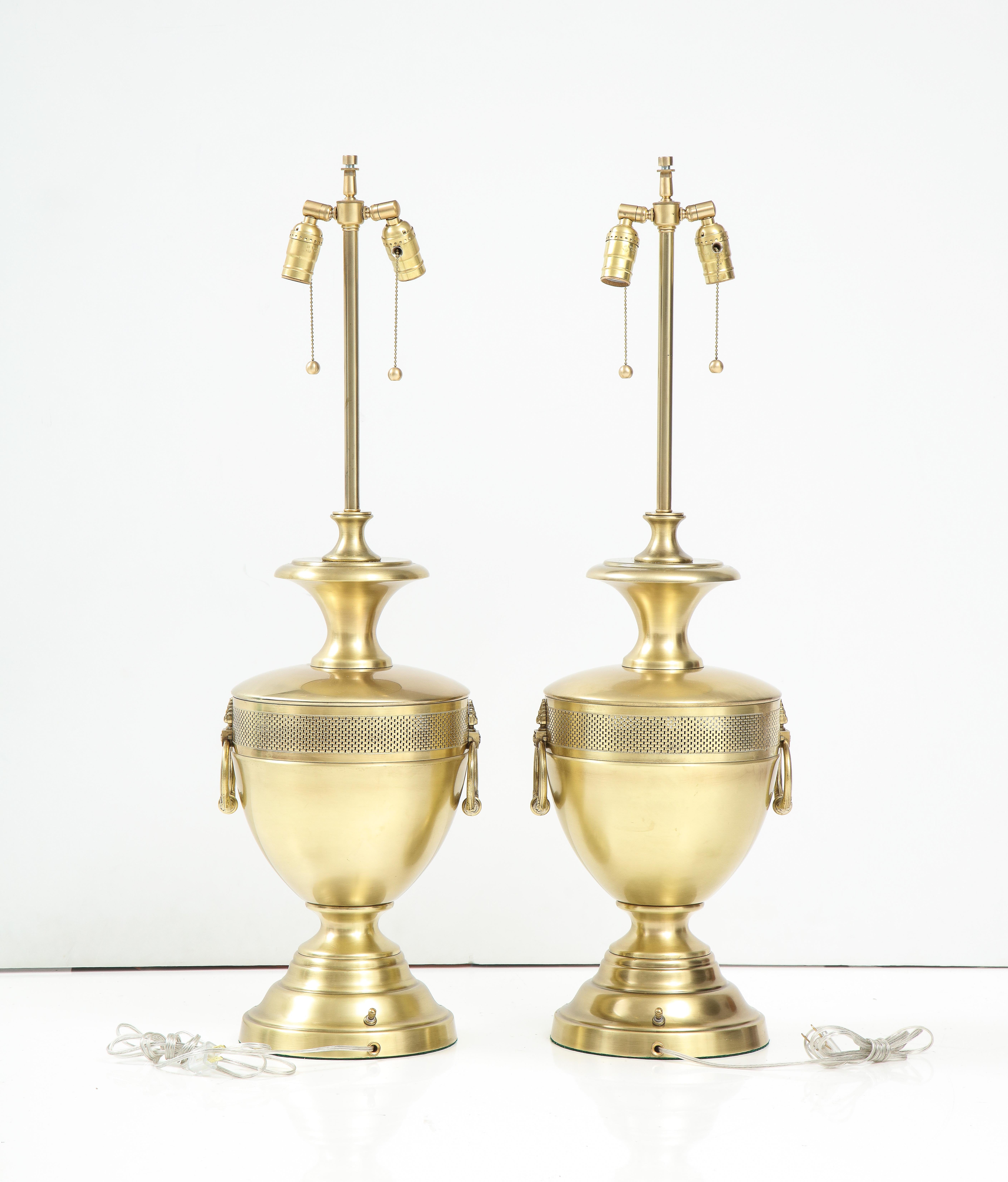 Stiffel Satin Brass Hollywood Regency Lamps In Excellent Condition For Sale In New York, NY