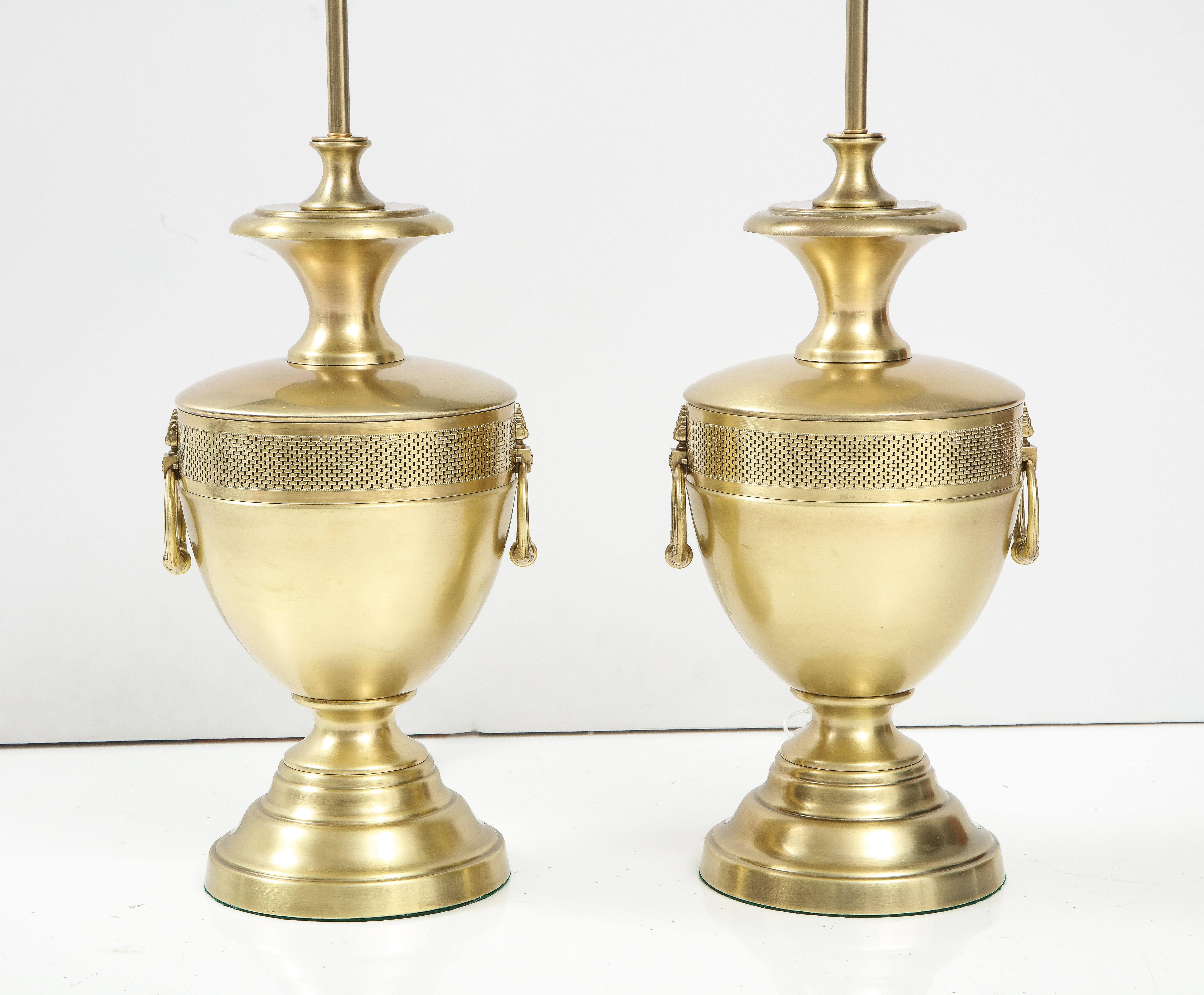 Brushed Stiffel Satin Brass Hollywood Regency Lamps For Sale