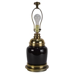Antique Stiffel Table Lamp, Black Ceramic and Brass, 1940s