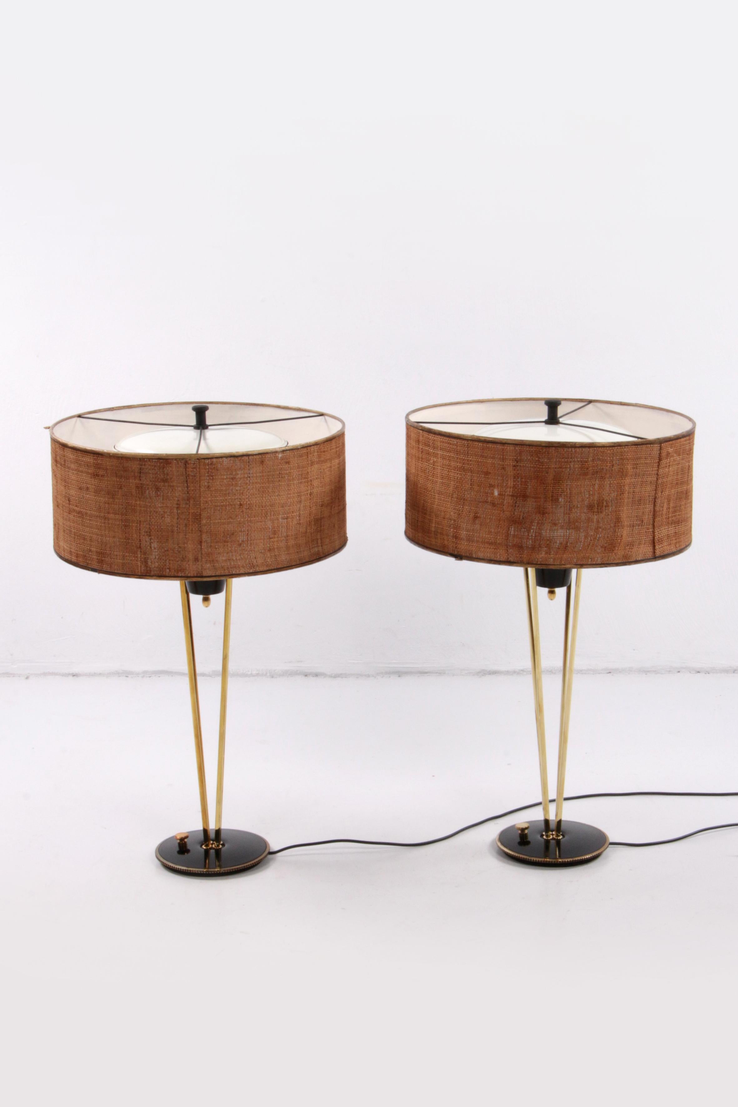 Stiffel Table lamps set Rare with original shade, 1950 USA. In Good Condition In Oostrum-Venray, NL