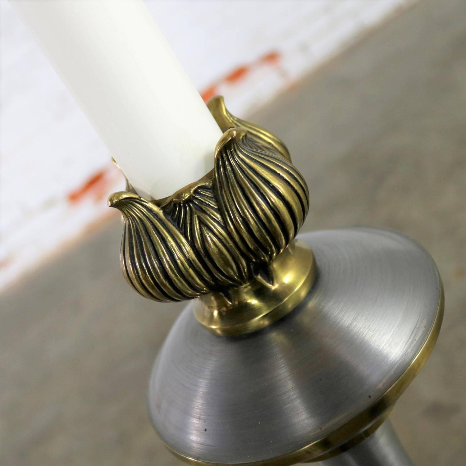 Stiffel Tall Table Lamp or Low Floor Lamp Midcentury Brass and Brushed Stainless For Sale 5