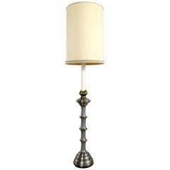 Stiffel Tall Table Lamp or Low Floor Lamp Midcentury Brass and Brushed Stainless