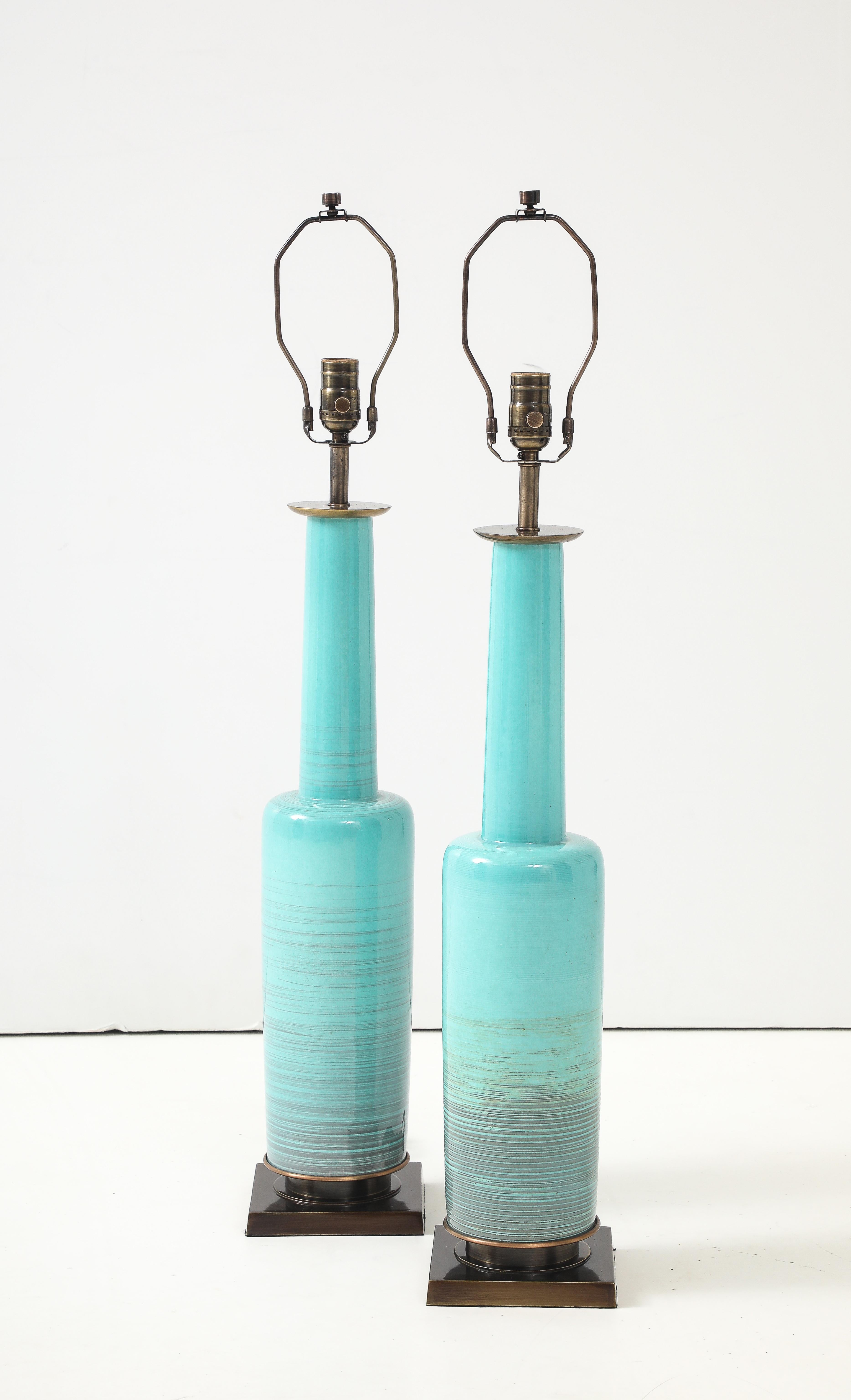 Mid-Century Modern Stiffel Turquoise Porcelain Lamps For Sale