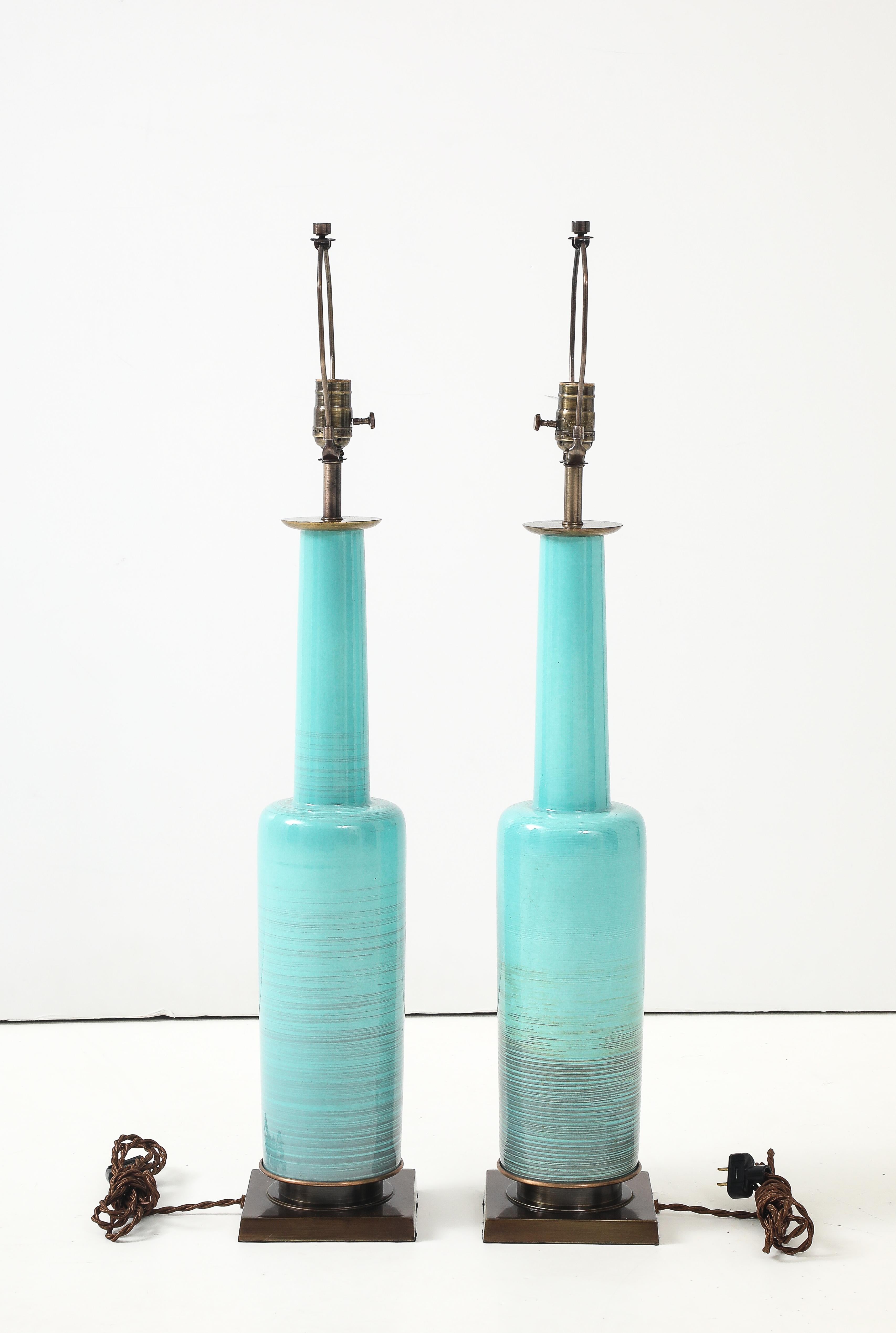American Stiffel Turquoise Porcelain Lamps For Sale