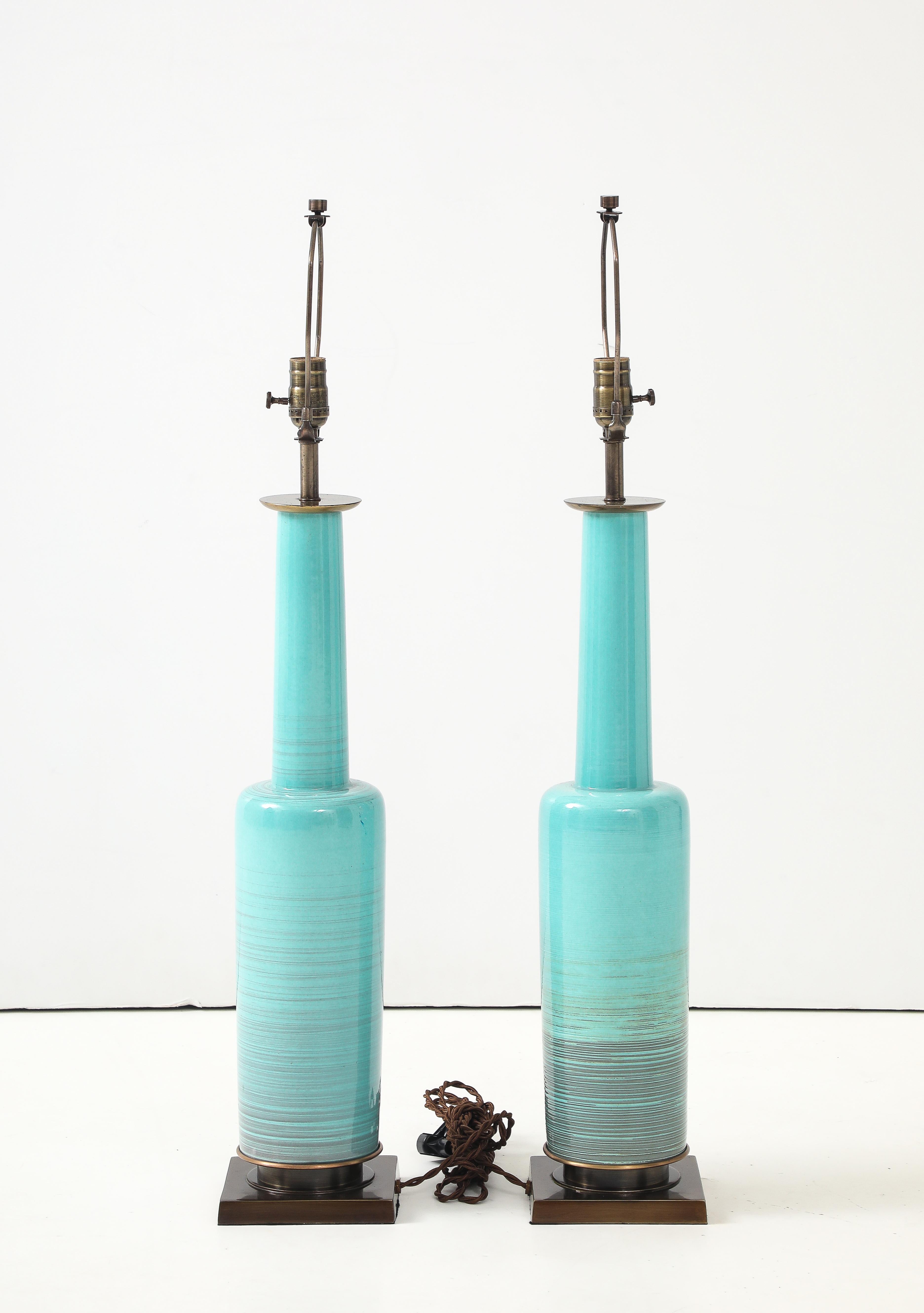 Stiffel Turquoise Porcelain Lamps In Good Condition For Sale In New York, NY