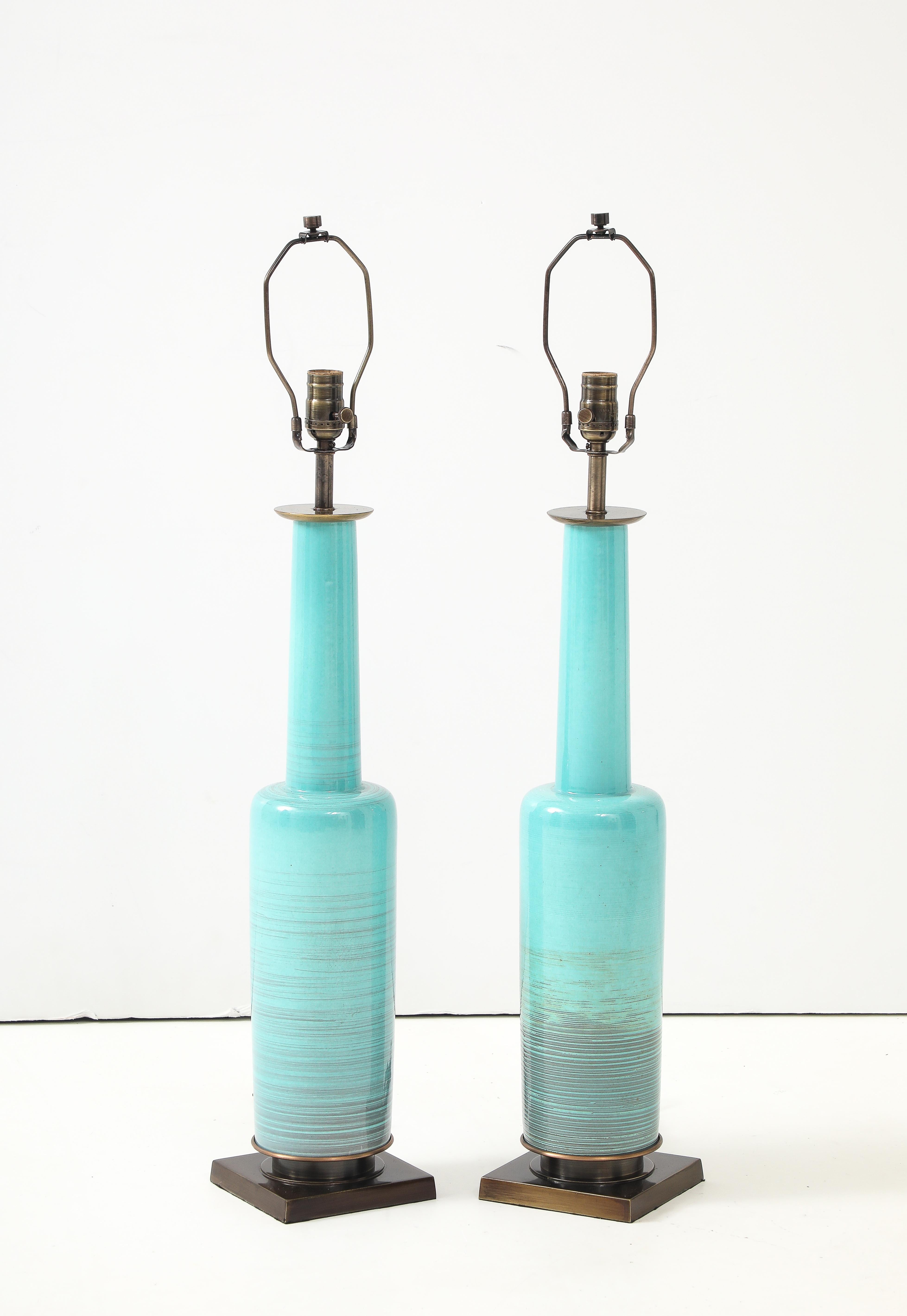 20th Century Stiffel Turquoise Porcelain Lamps For Sale