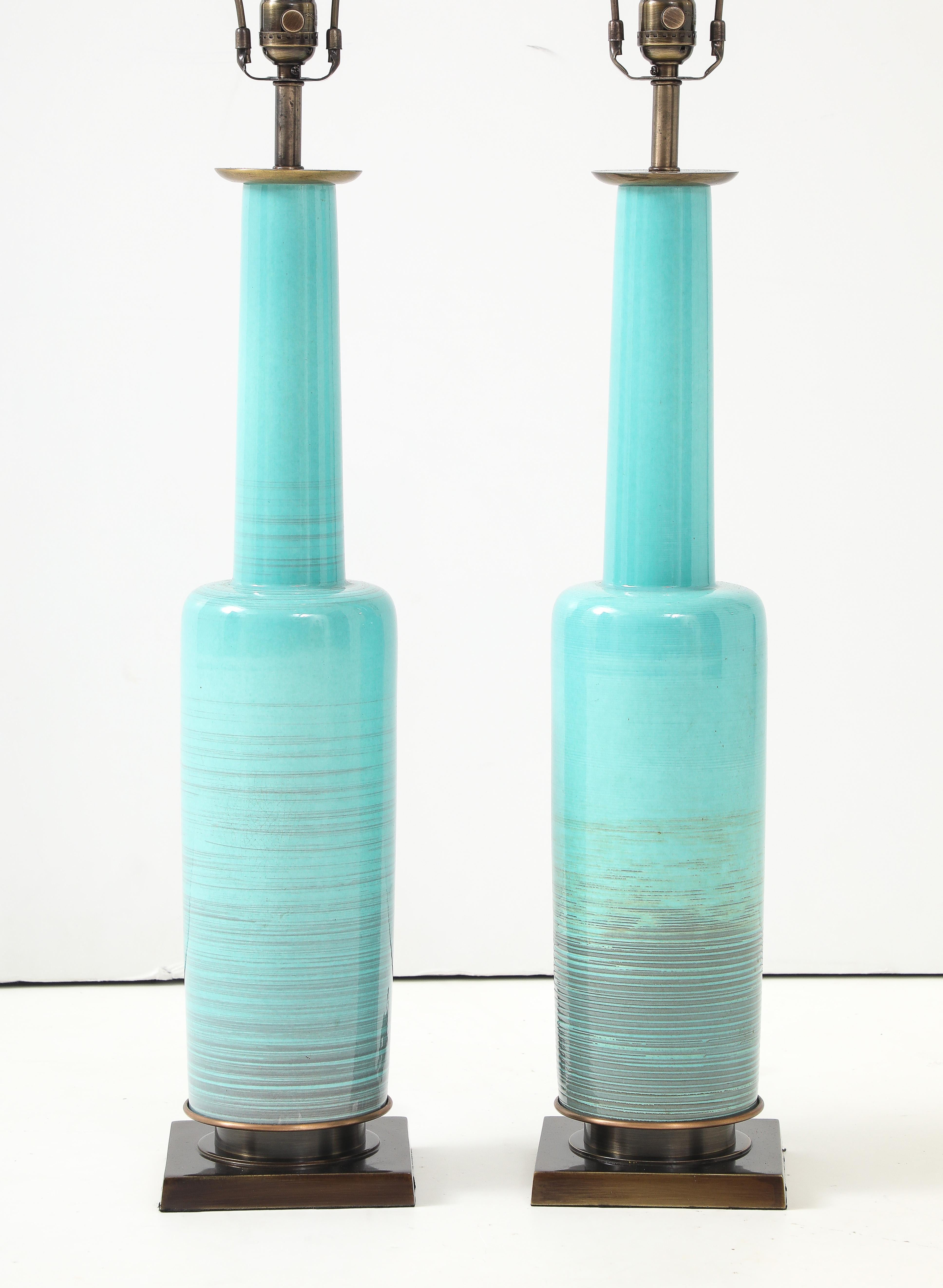 Stiffel Turquoise Porcelain Lamps For Sale 1