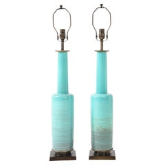Vintage Stiffel Turquoise Porcelain Lamps