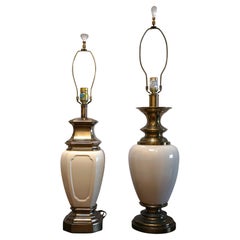 Stiffel Vintage Conjunto Ensamblado de Lámparas de Sobremesa de Cerámica de Cáscara de Huevo y Latón