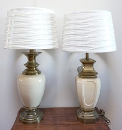Stiffel Vintage Assembled Set of Egg Shell Ceramic and Brass Table Lamps