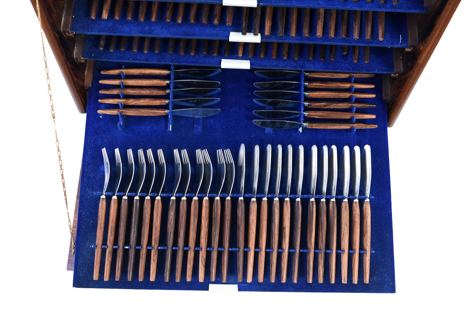 Stig Bolaget Malmo Swedish Rosewood Cutlery Cabinet with Cutlery Set 9