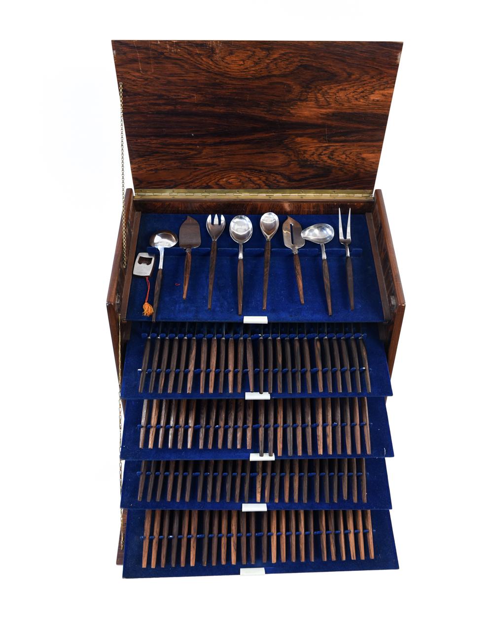 Stig Bolaget Malmo Swedish Rosewood Cutlery Cabinet with Cutlery Set 2