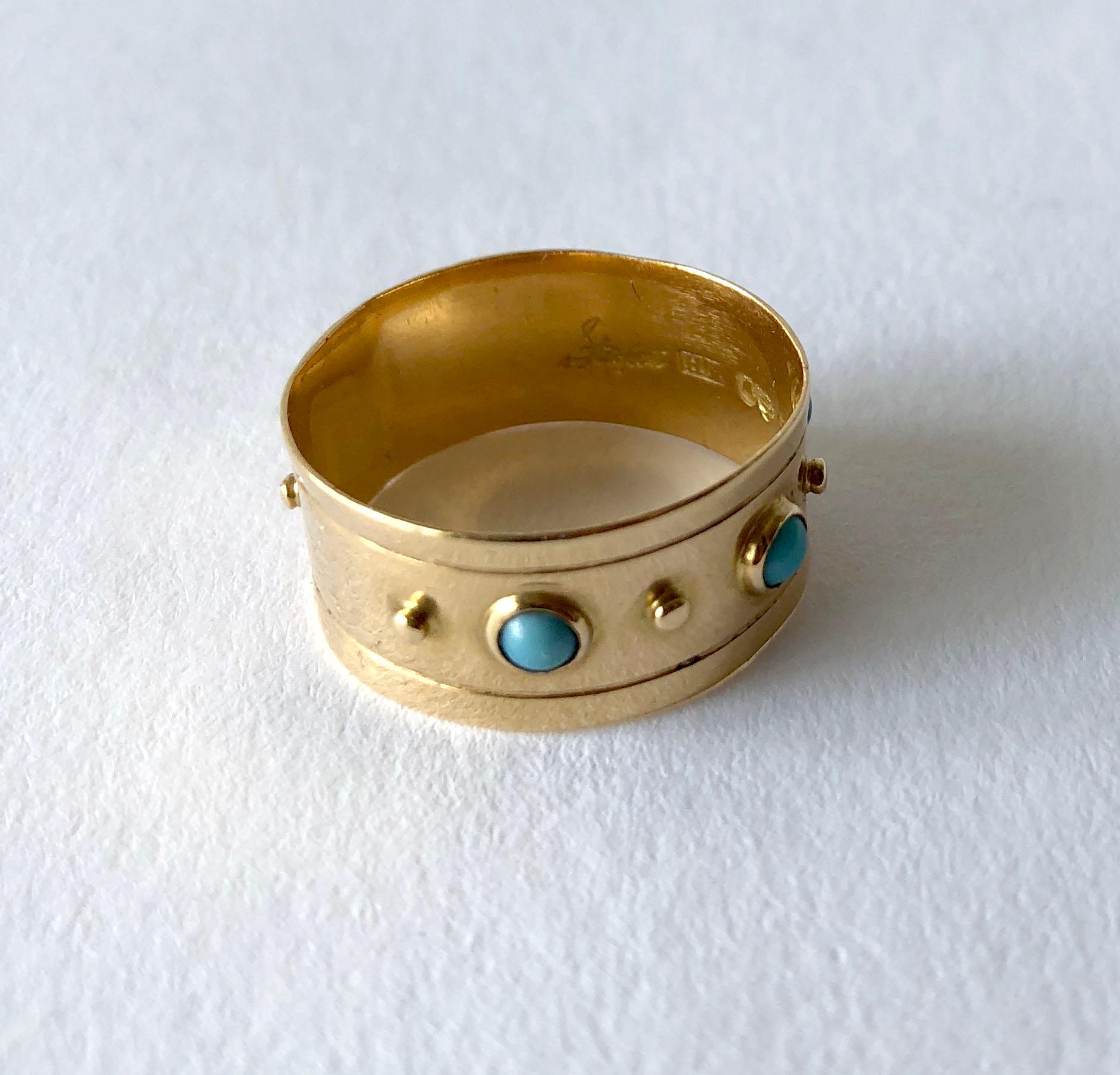 Modernist Stig Engelbert Stigbert 18 Karat Gold Turquoise Engagement or Wedding Band Ring