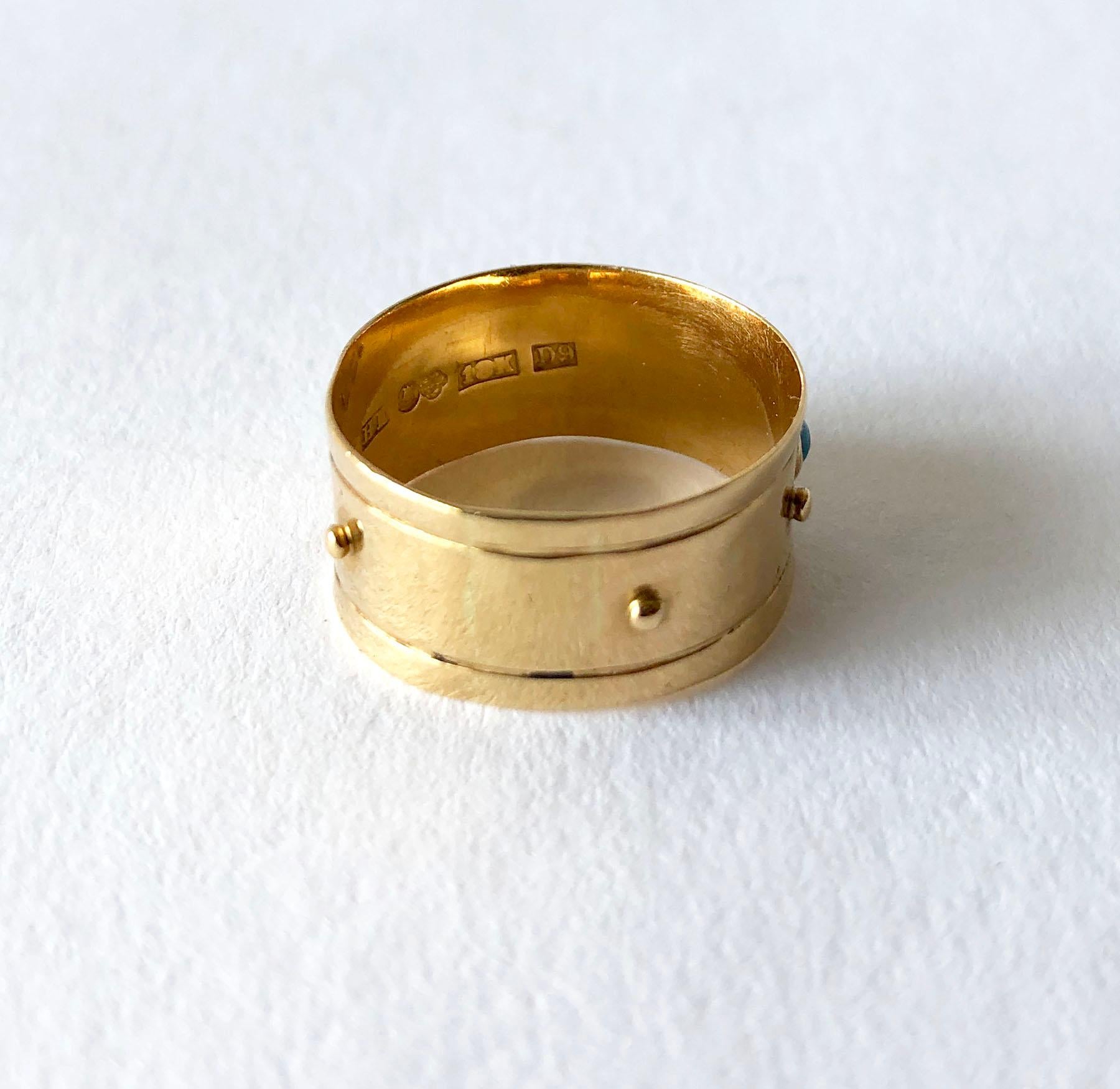 Stig Engelbert Stigbert 18 Karat Gold Turquoise Engagement or Wedding Band Ring In Good Condition In Palm Springs, CA